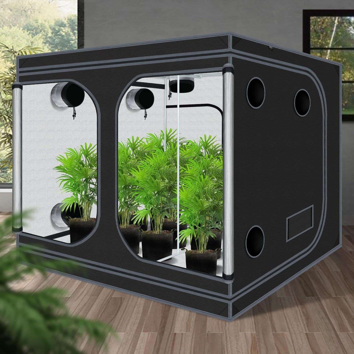 Grow Tent 96"x96"x78" Hydroponic 600D Mylar Grow Tent Reflective Garden Growing Dark Room with Observation Window, Removable Floor Tray for Indoor Plant Growing 8x8