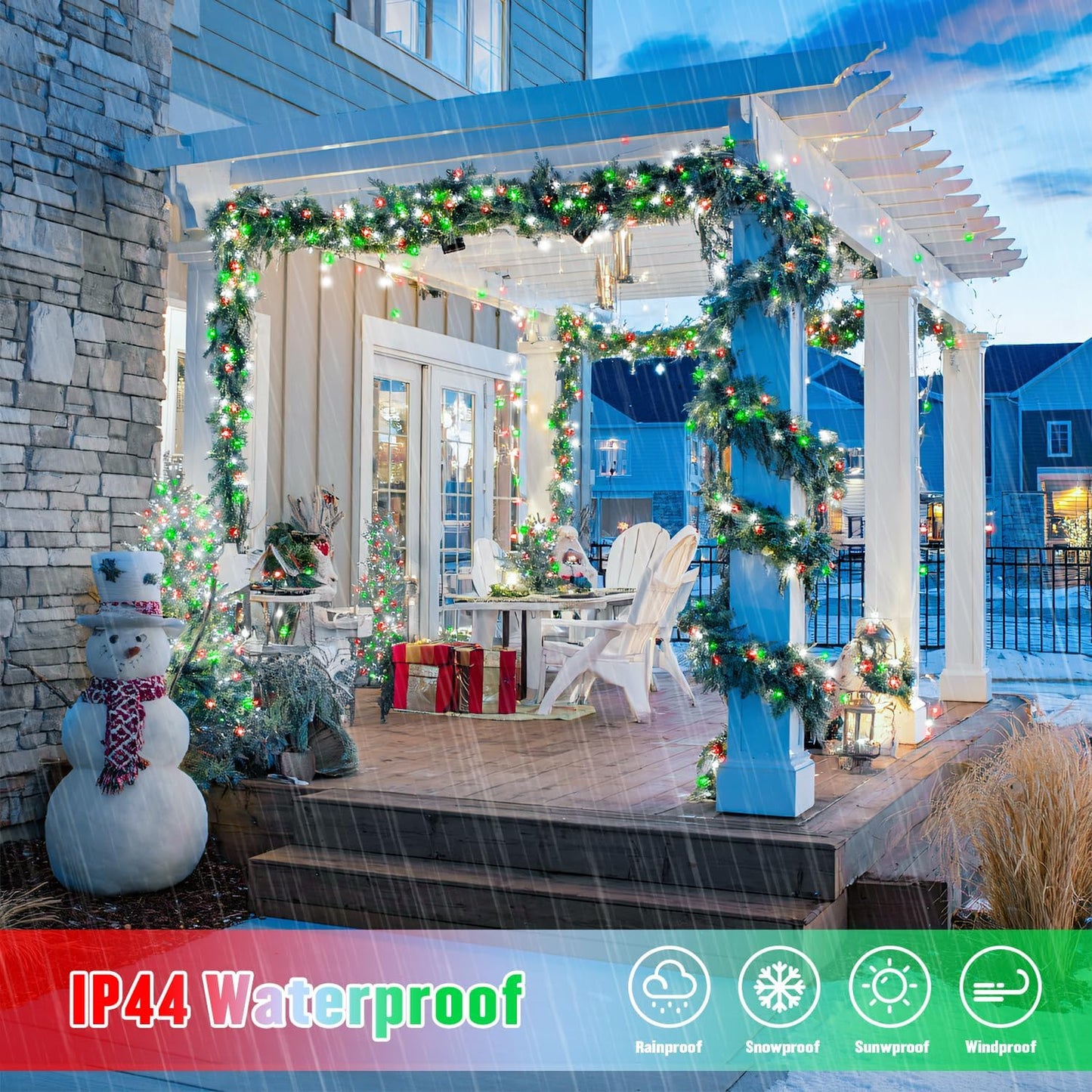 JMEXSUSS 2 Pack Red White and Green Solar Christmas Lights, Total 400 LED 151FT Solar String Lights Outdoor Waterproof, 8 Modes Solar Lights for Outside Tree Patio Christmas Decorations