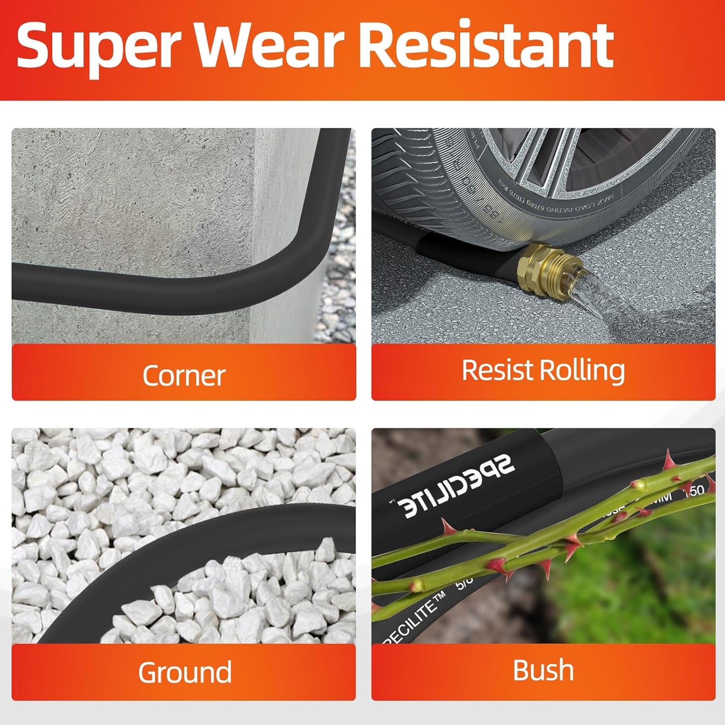 Garden Water Hose 25 ft x 5/8 in Heavy Duty, Flexible and Lightweight, Burst 600 psi, Kink-less Hybrid Rubber Pipe for Backyard, 3/4'' Brass Fittings, Black