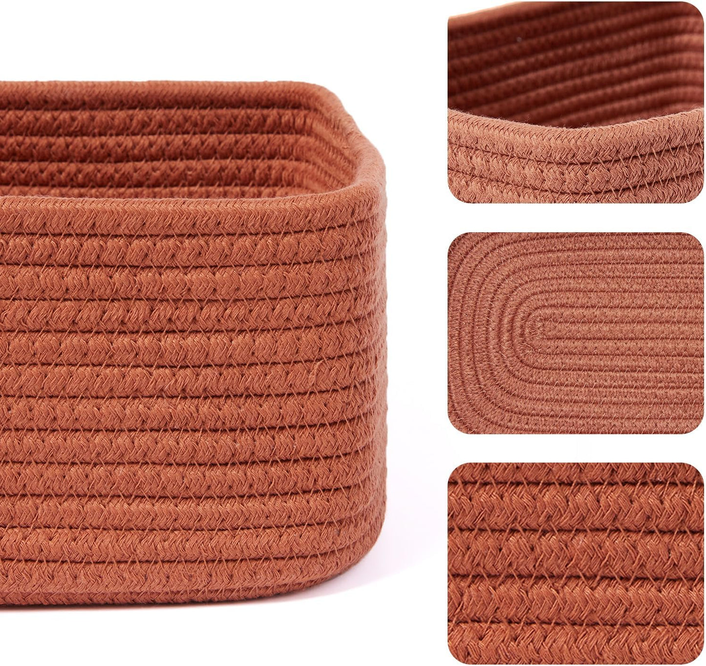 Small Storage Baskets for Organizing | Closet Organizer Bins | Shelf Toy Basket | Woven Rope Baskets | Cube Decorative Box | Shallow Basket | 11.5x7.5x4.7” | 4 Packs Oxide Red