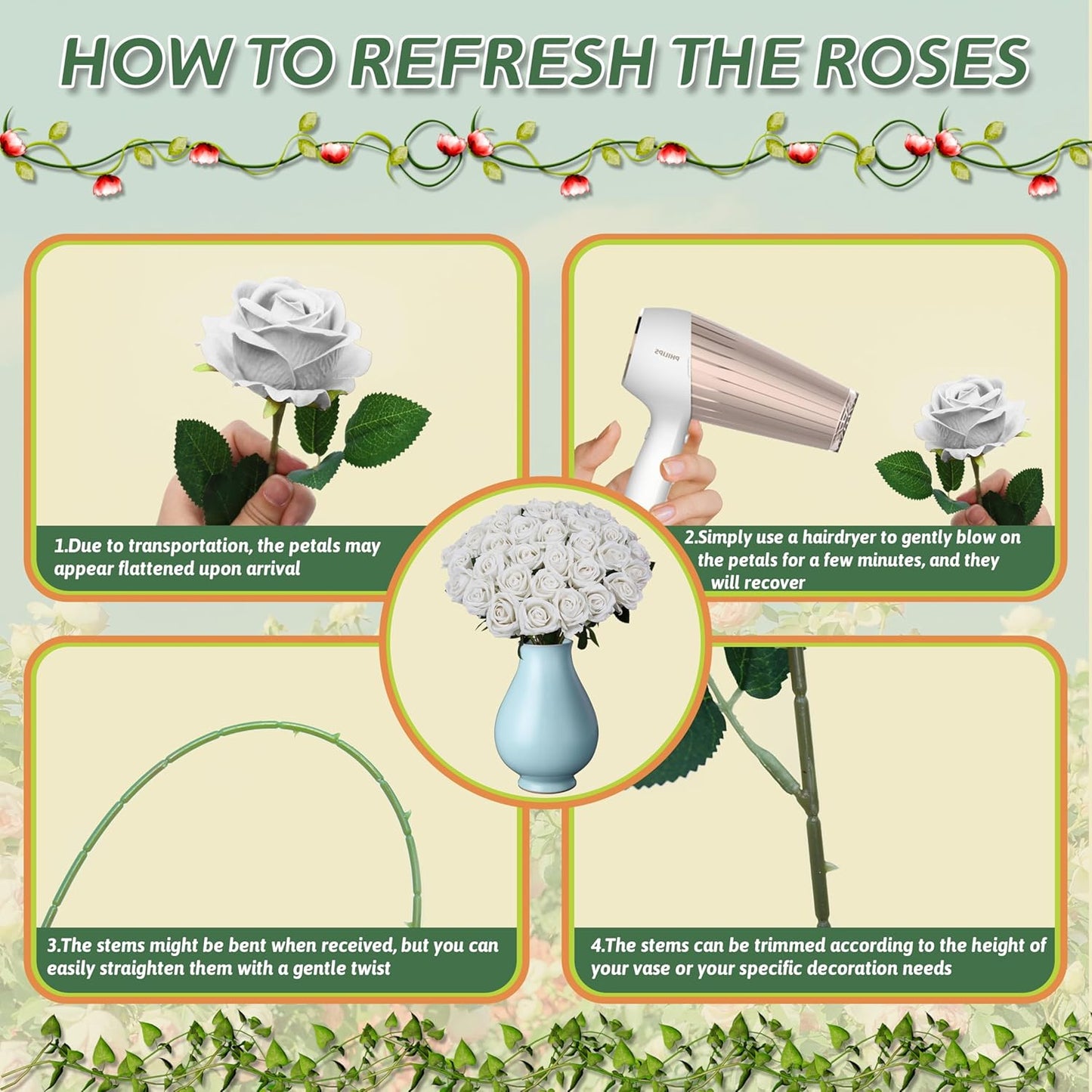 30 PCS Fake White Roses, Artificial White Flowers Bulk Realistic Silk Faux Roses with Stems for Wedding Decorations Table Centerpieces Bridal Bouquet DIY Floral Arrangement Event Party Home Decor