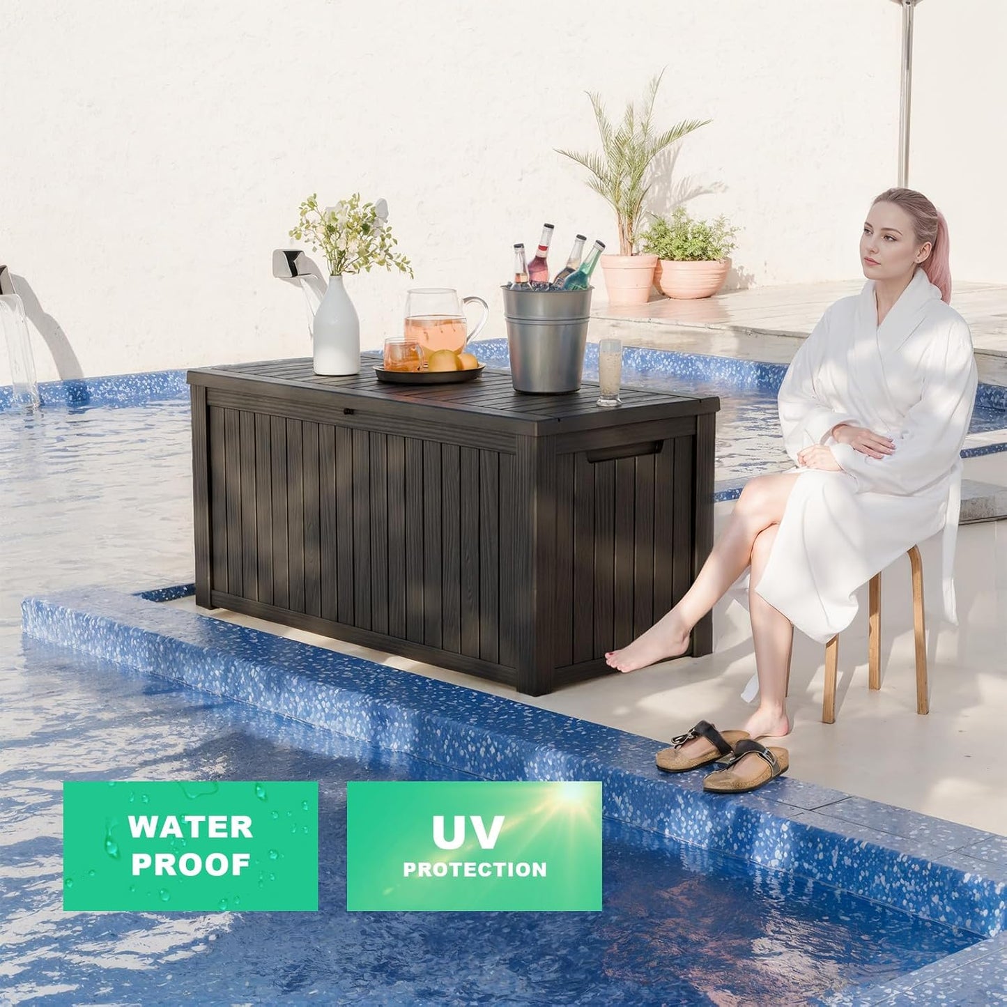 180 Gallon Waterproof Outdoor Storage Box,Resin Deck Box,Lockable Outside Storage Box Container for Patio Furniure,Garden,Tools (180 Gallon,Black)