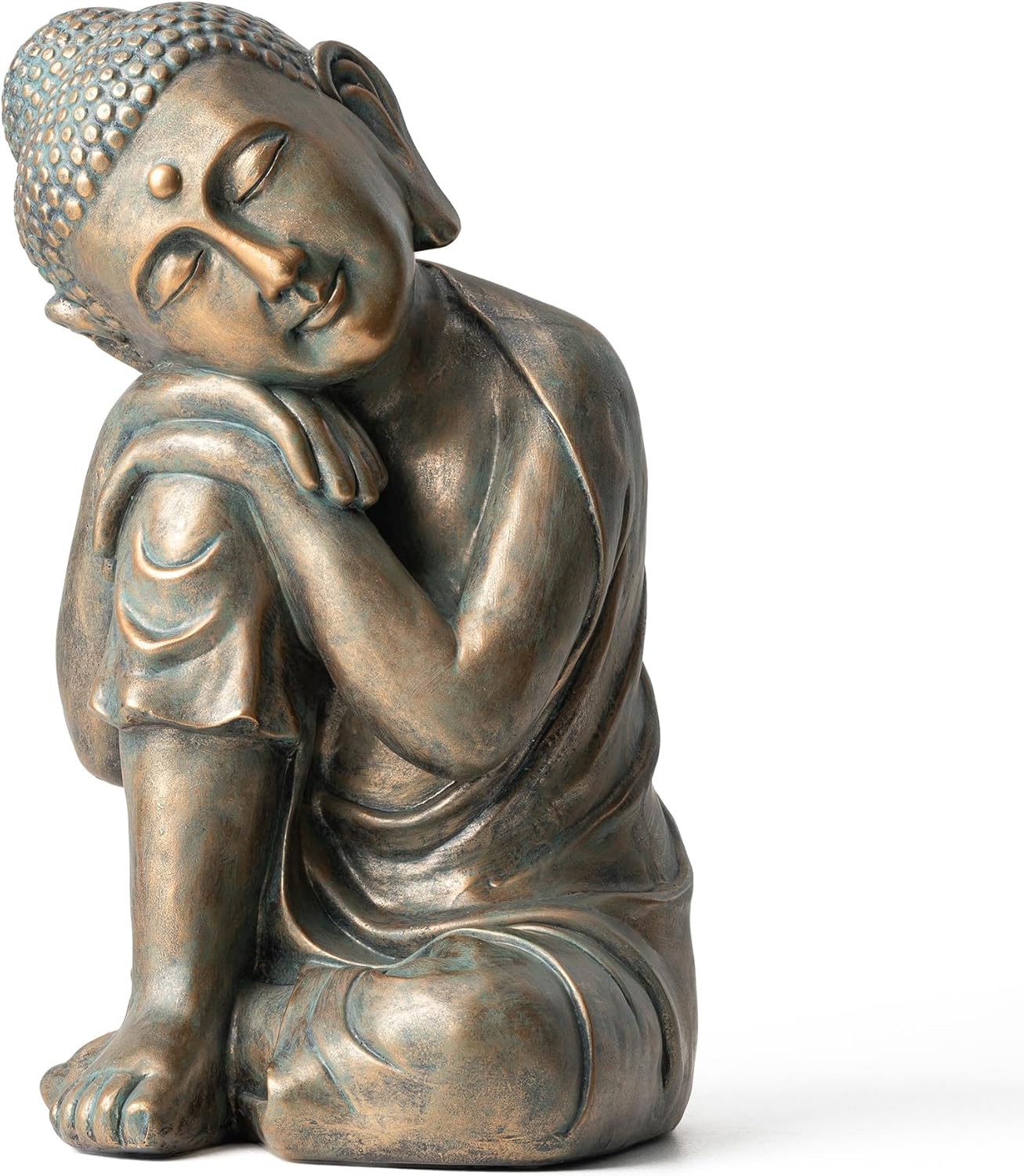 Glitzhome MGO Faux Bronze Resting Buddha Garden Statue Indoor and Outdoor Sculpture Decoration, 18" H
