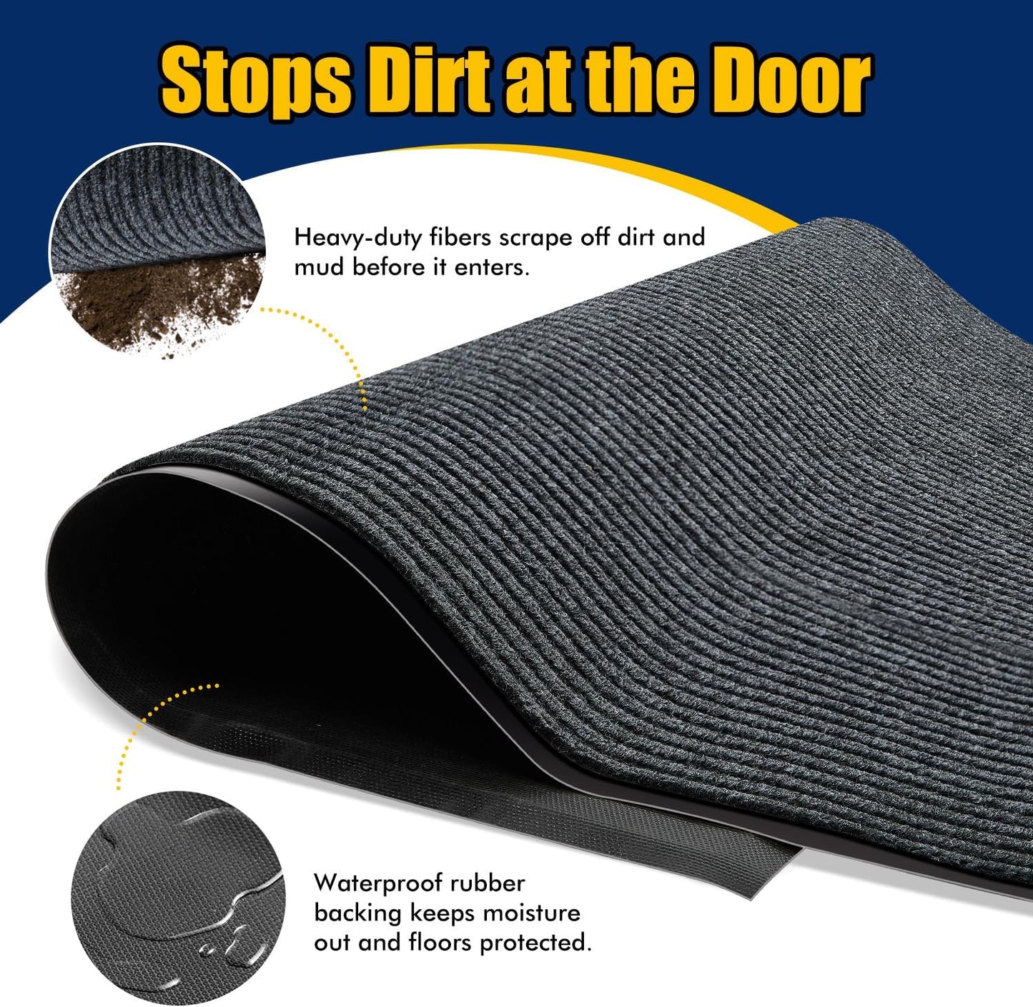 Extra Large Indoor/Outdoor Entrance Mat - 3 x 5 Feet, Rubber Border Door Mat Heavy Duty, Waterproof, Low-Profile, Easy to Clean, Rubber Entry Mat,Commercial Floor Mat, Charcoal Grey