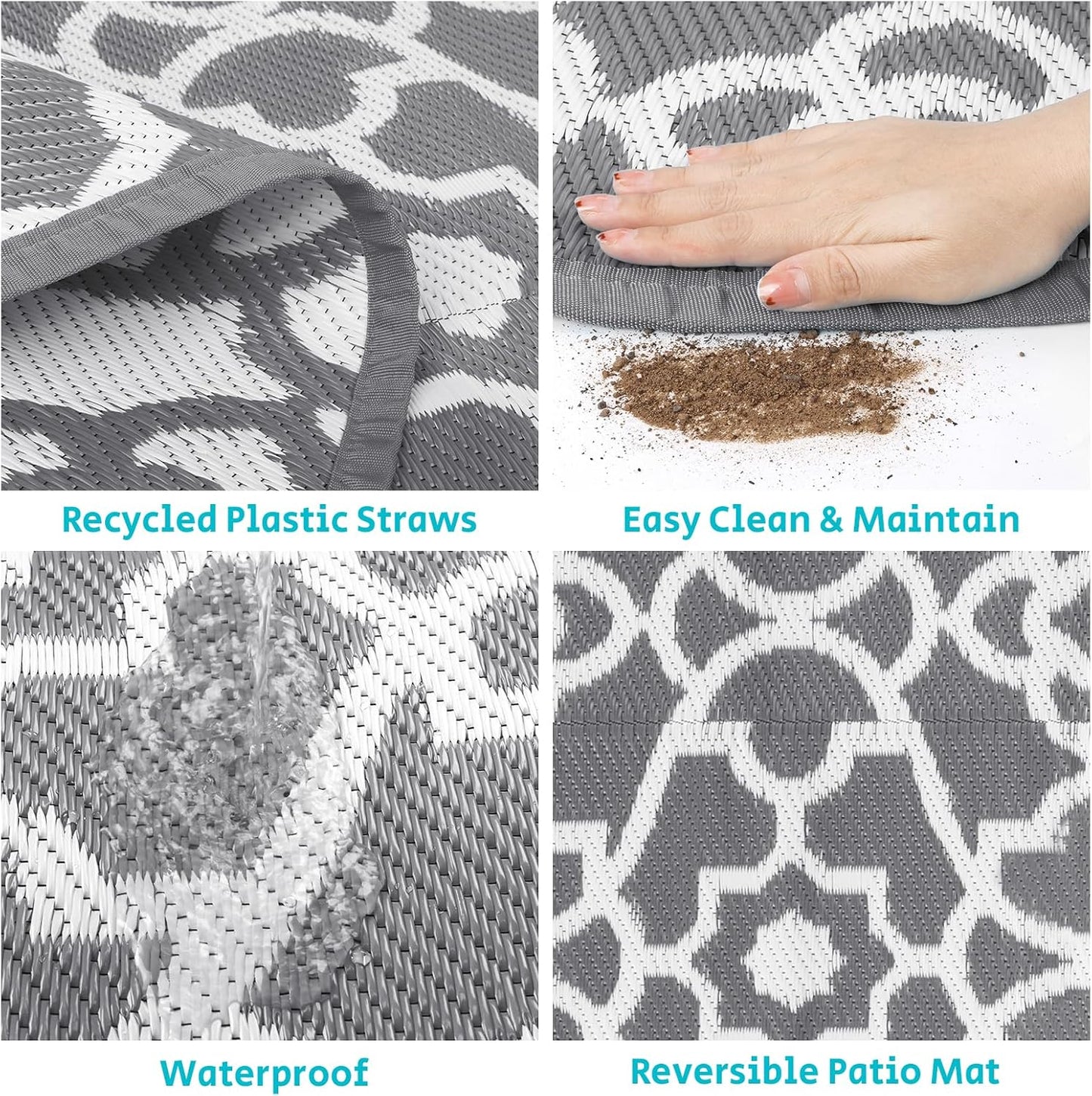 HEBE Outdoor Rug Waterproof 8ft, Plastic Straw Rug Camping Rug, Reversible Outdoor Patio Rugs RV Mat Clearance, Indoor Outside Floor Carpet for Porch,Deck,Camper,Balcony,Backyard