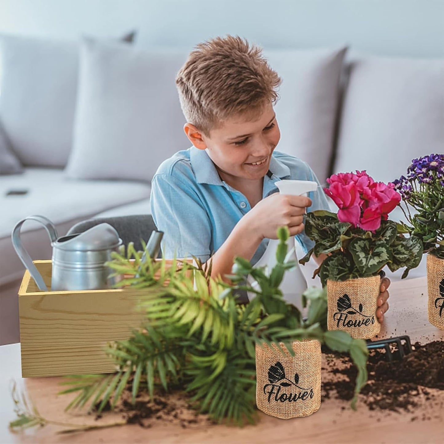 Indoor Starter 4 Kit with Complete Gardening Kit & Wooden Box, Growing into Shasta Daisy, Cornflower, Sunflower, Zinnia
