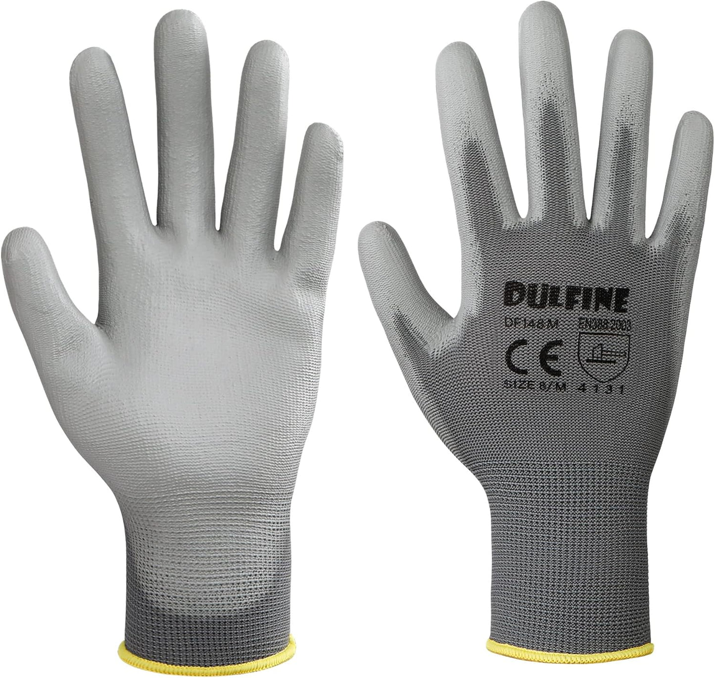 DULFINE Men's Large Grey 60 Pairs Safety Work Gloves with Thin Polyurethane Coating for General Light to Medium Duty Tasks