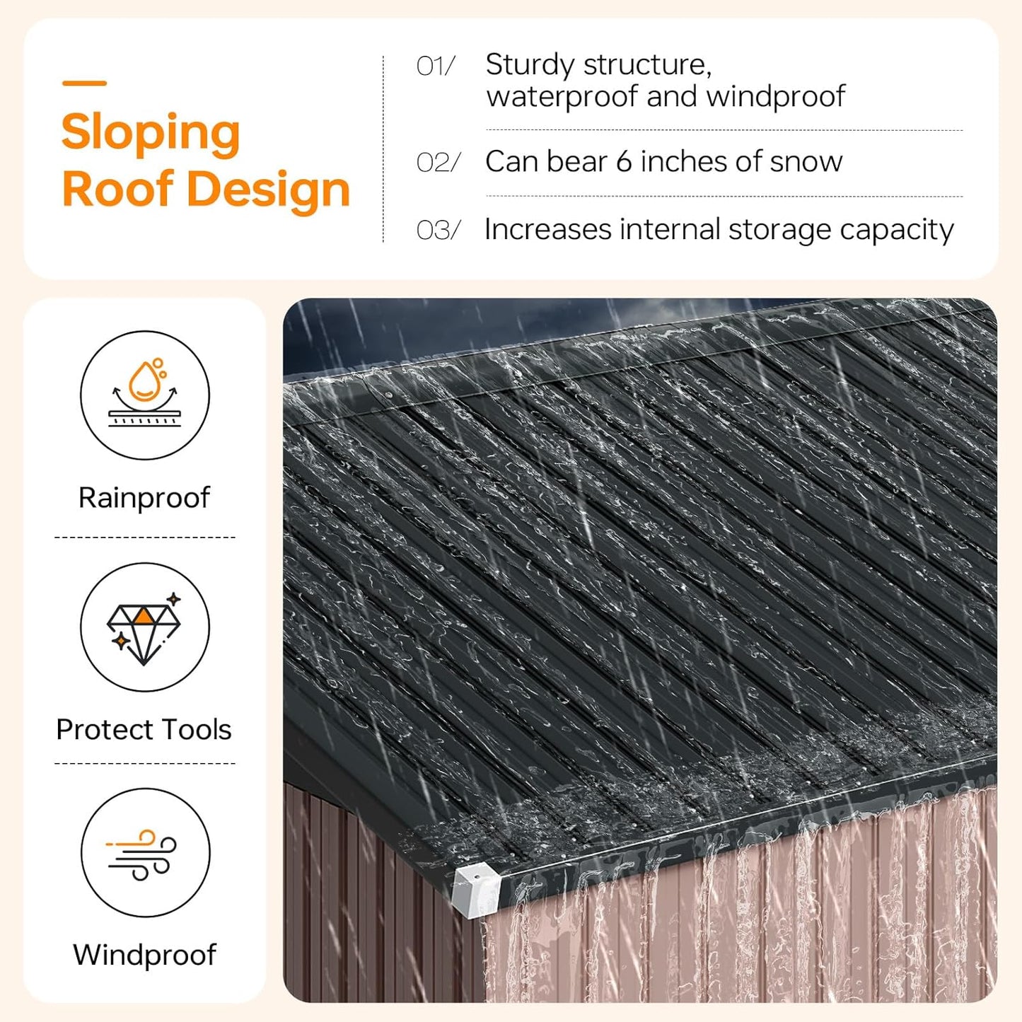 6x4 FT Outdoor Storage Shed with Base, Metal Garden Tool Shed with Sloping Roof & Lockable Door for Patio Lawn Backyard (Brown with Base)