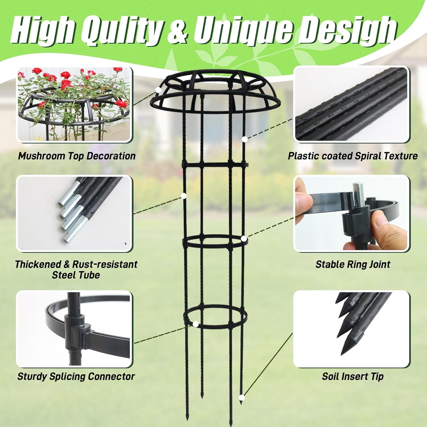 Garden Trellis for Climbing Plants, 2 Pack 41.3 Inch Mushroom Top Trellis for Climbing Plants, Rustproof Metal Plant Flower Trellises for Vine Rose Flower Tomato Support Outdoor Indoor