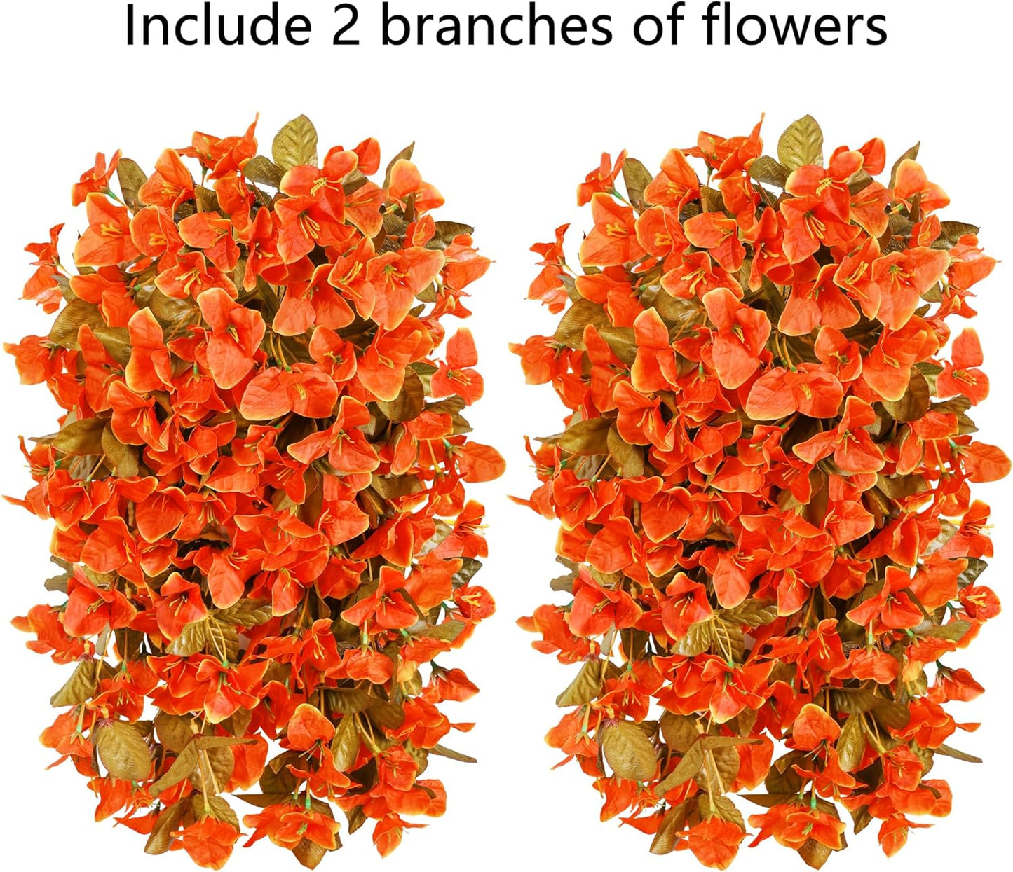 Bougainvillea Artificial Fall Hanging Flowers Plants for Outdoors Autumn Decoration, 2pcs Faux Bougainvillea Vines Orange Fake Flowers Realistic UV Resistant Silk Flowers for Outside Planter Yard Home
