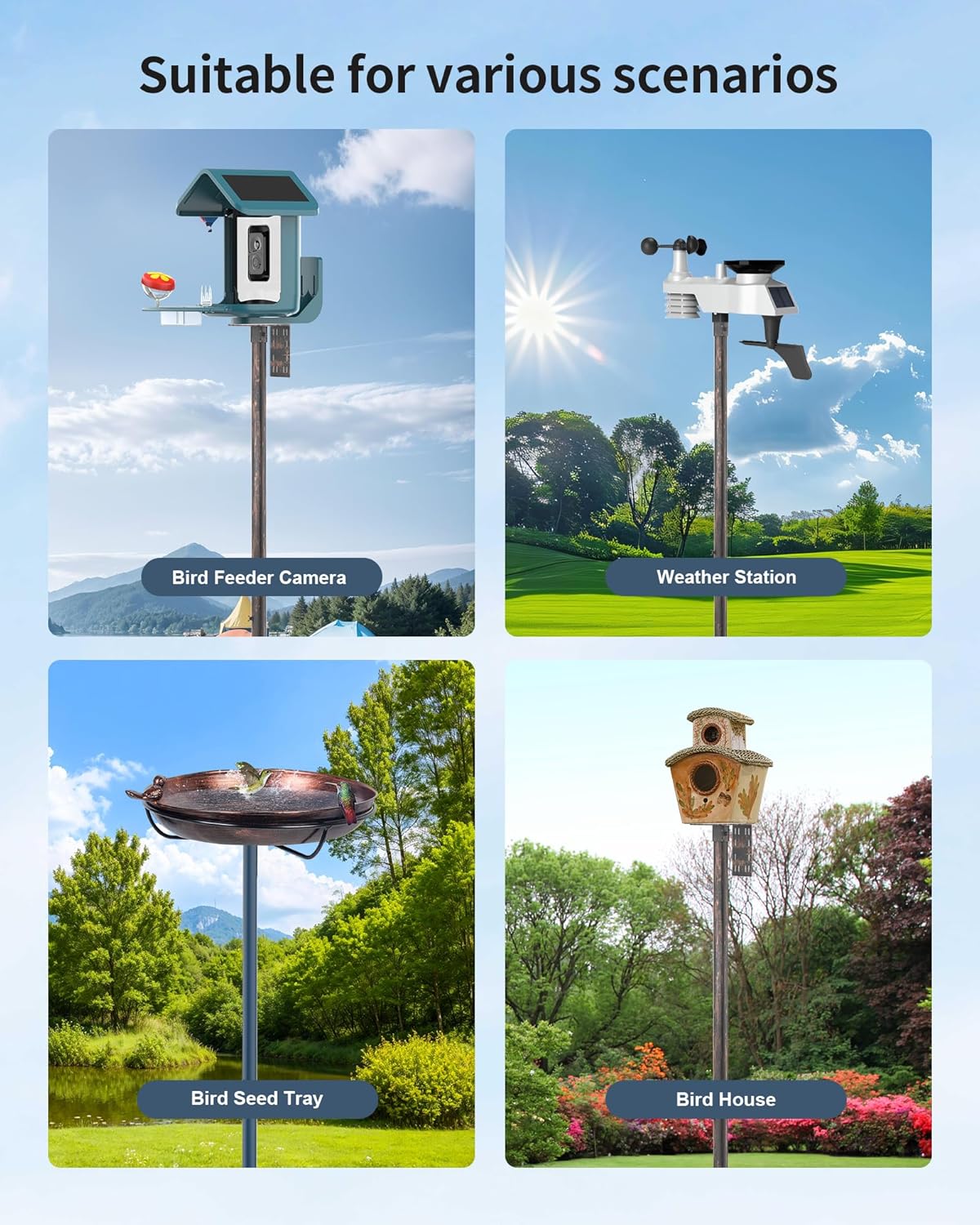 Bird Feeder Pole Stand – 74.5 Inch Height Feeding Station with 1-Inch Dia Heavy Duty for Hanging Feeders, Bird House Pole Mount Kit for Outdoor, Slip-Fit Connection，Copper Brushed