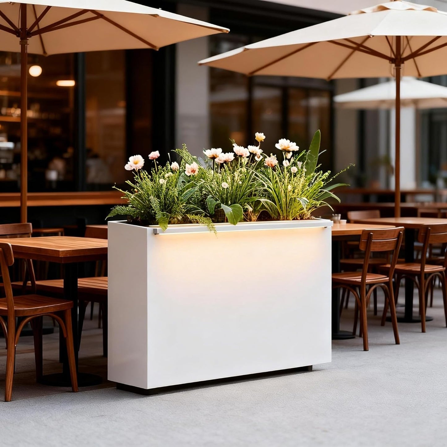 GSK White LED Metal Planter Boxes Magnetic LED Lighting Strips × 2 Galvanized Extra Large Tall Raised Garden Bed Trough Durable Indoor Outdoor Flower Divider Shelf Versatile Plant Stand Space Divider