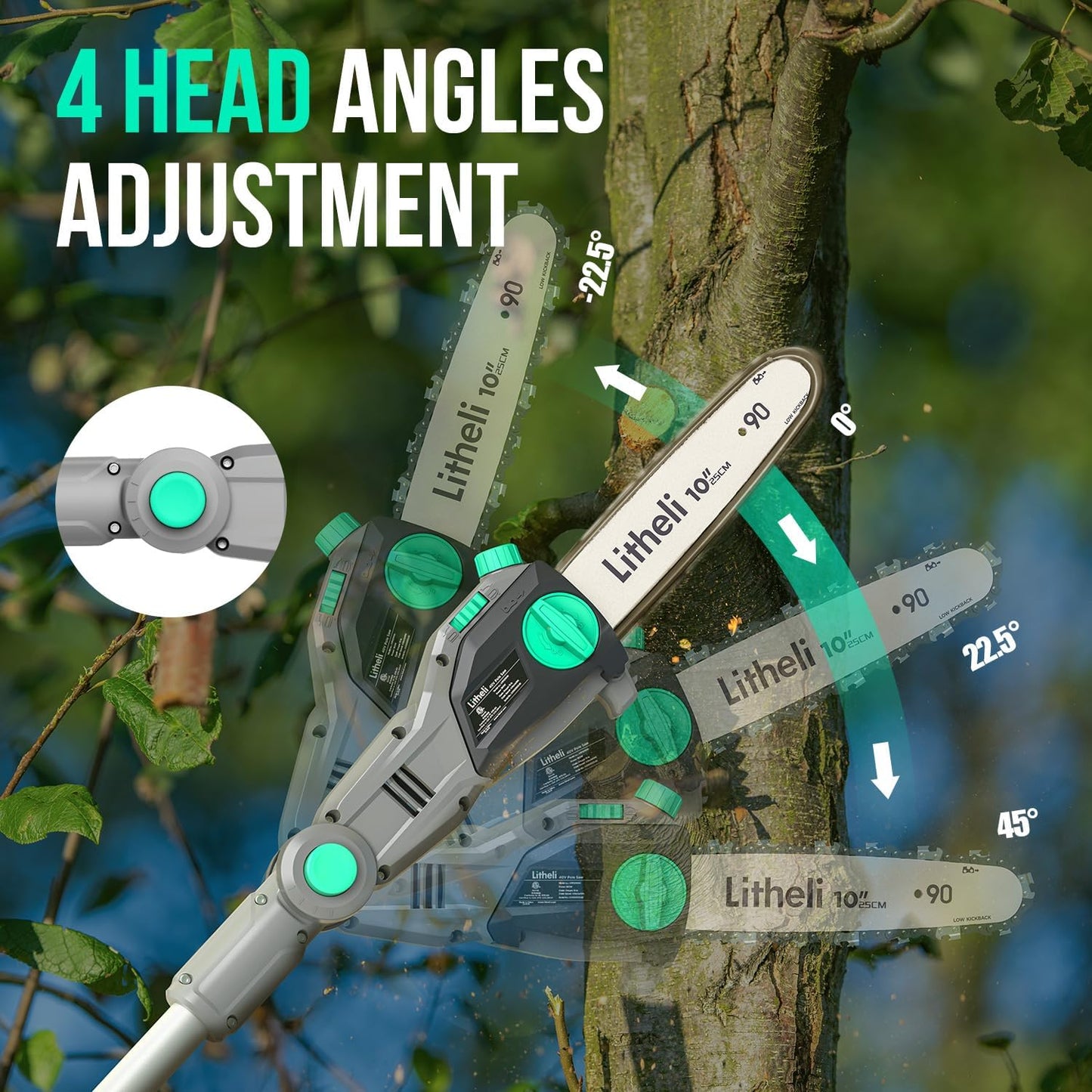 Litheli Cordless Pole Saw & Chainsaw 10-Inch, Battery Powered 20V 2.0Ah Pole Saws & 20V 4.0Ah Chainsaw for Branch, Cutting, Trimming, Electric Saws(Battery & Charger Included)