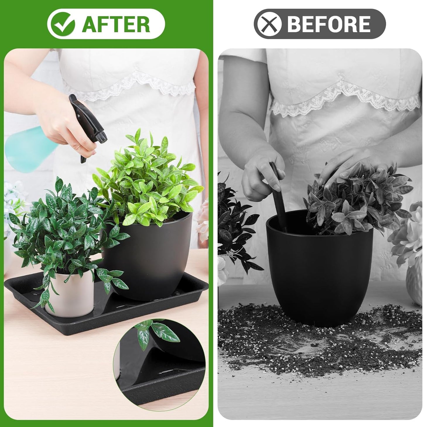 GREANER 11 Inch Rectangular Plant Tray, 6 Packs Pant Pot Trays, Indoor Plant Trays for Pots, Plant Drip Tray Outdoors, Heavy Duty Square Boot Tray for Window Sills and Window Shelf