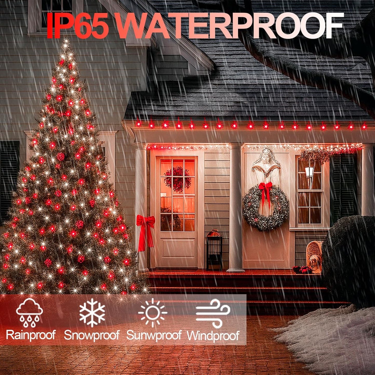 Extra-Long 144FT Solar String Lights for Outside, 2 Pack 400LED Solar Fairy Lights Outdoor, Waterproof Copper Wire with 8 Modes Twinkle Lights for Tree Garden Party Xmas Wedding Decor (Red and White)