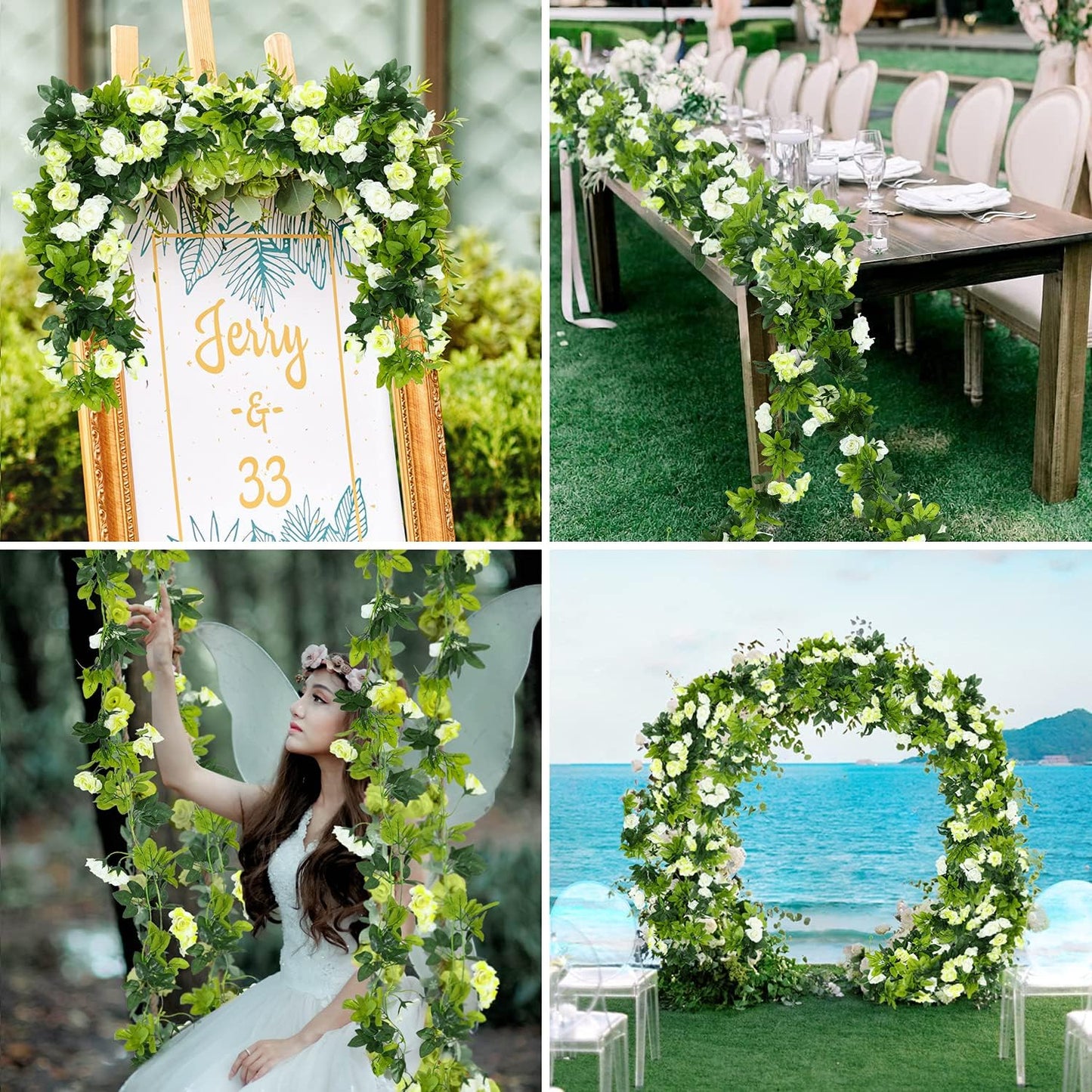 JUSTOYOU 2 Pack (15.8FT) Fake Rose Garland, Artificial Rose Vines Flowers Hanging Silk Rose Vine Wedding Home Backdrop Party Arch Arrangement Decoration