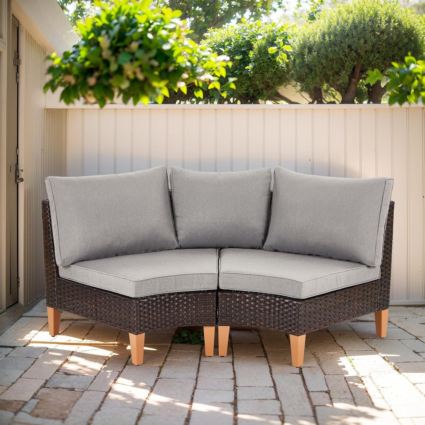 HUMMUH Outdoor Modular Sectional Couch All Weather PE Wicker Patio Sofa Half-Moon Loveseat for Garden Porch Backyard