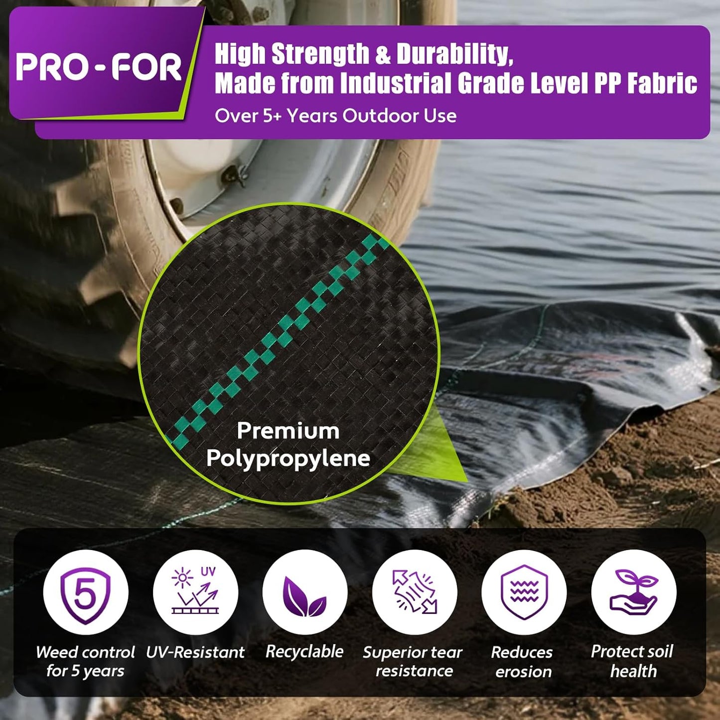 Heavy Duty Weed Barrier Fabric 3ft x 100ft, Landscape Ground Cover for Gardens & Driveways, Premium Weed Control with 10 U Shaped Staples