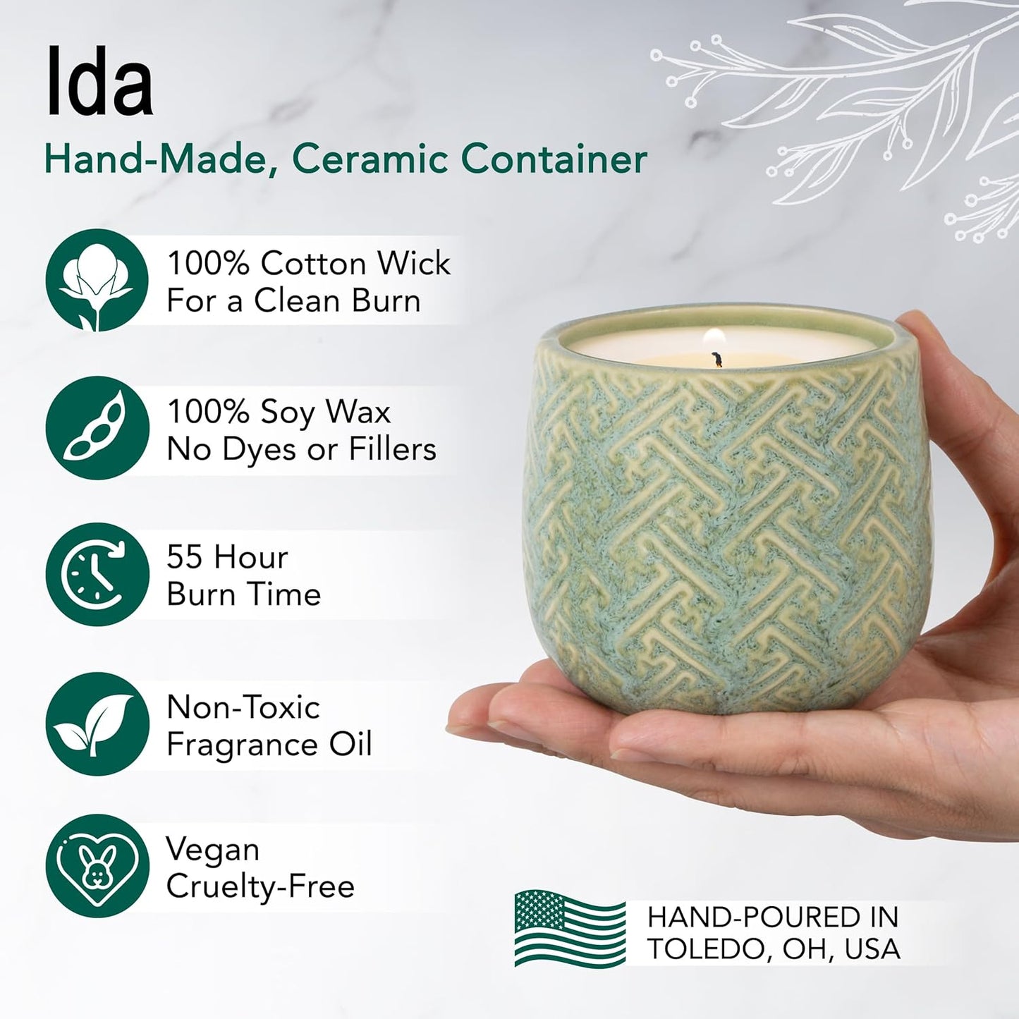The Growing Candle, Mint & Eucalyptus Scented, 10oz Ceramic Pot, Aromatherapy Candles, 100% Soy, Ida