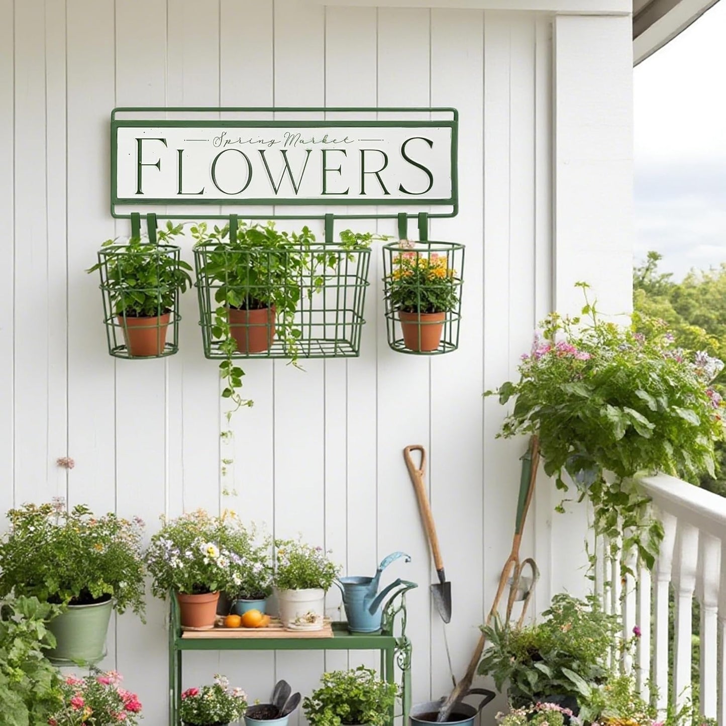 Rustic Vintage Metal Wall Planter Basket Hanging Mount Multiuse Storage Plant Stand for Plants, Flowers, Outdoor Garden Home Decor