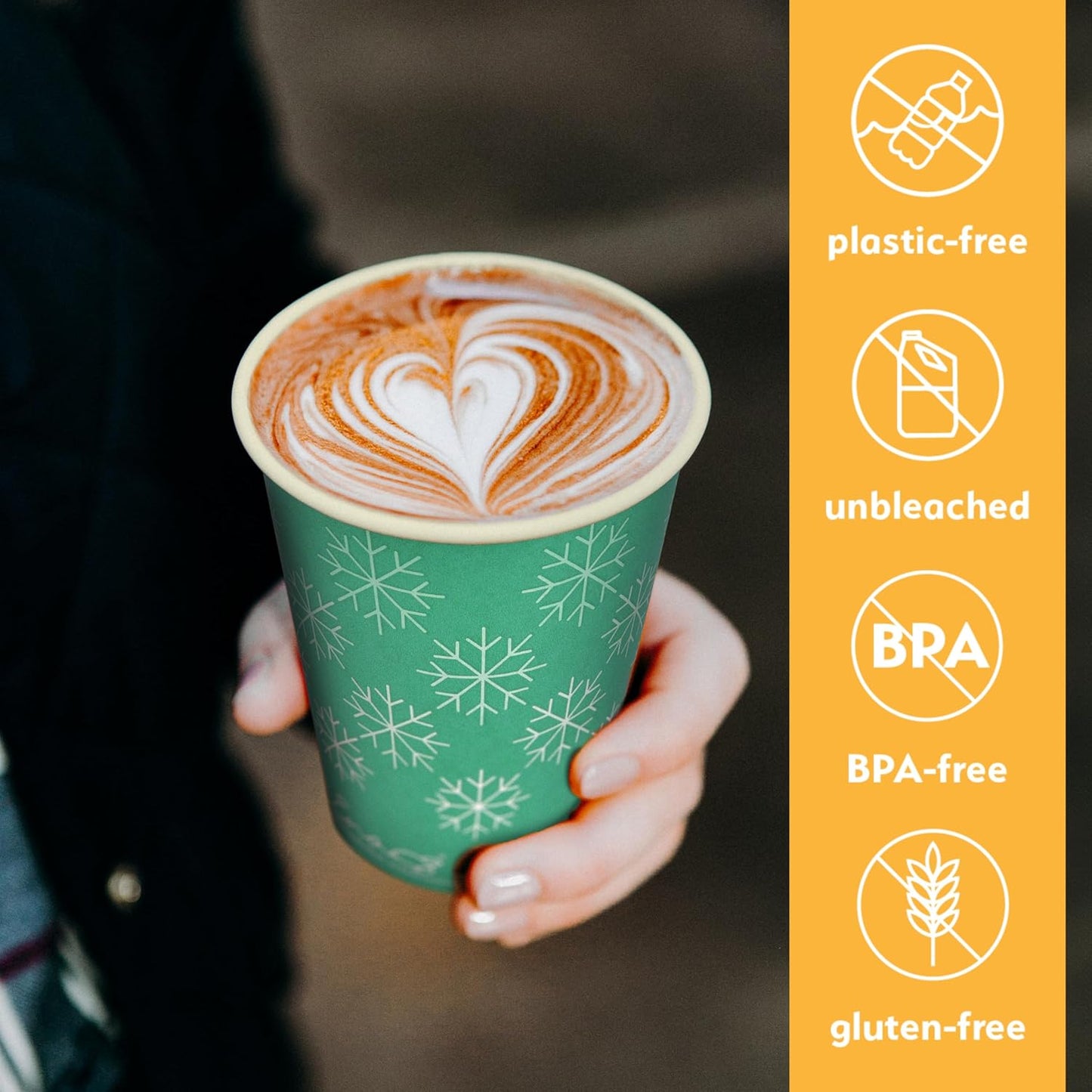 100% Compostable Disposable Coffee Cups [12oz 80 Pack, Winter Green] Paper Cups Made from Unbleached Bamboo Fiber, To Go Coffee Cups by Earth's Natural Alternative