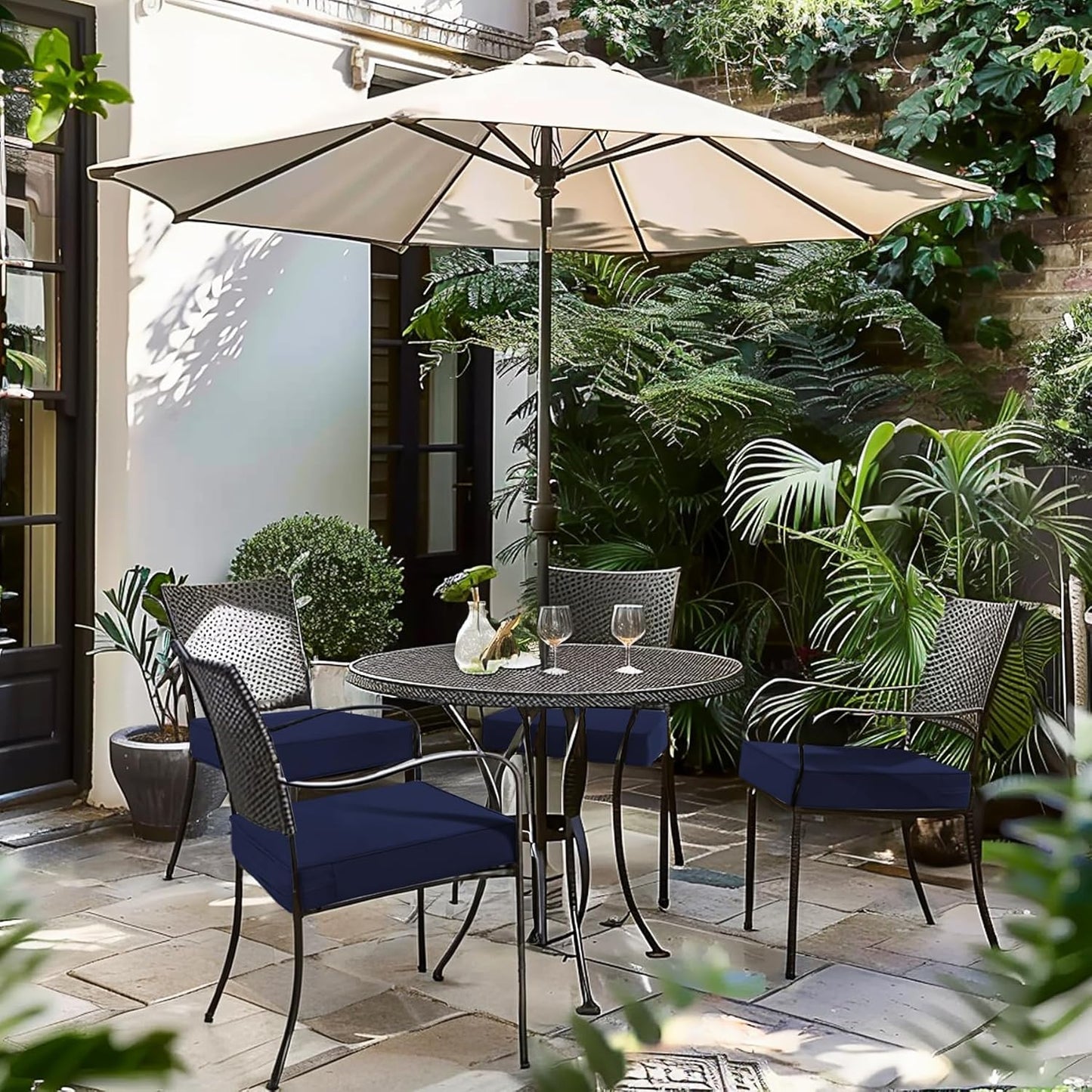 Favoyard Patio Chair Cushions 18.5 x 16 x 3 Inch Waterproof Outdoor Seat Cushions for Patio Furniture 3-Year Color Fastness Garden Sofa Couch Pads with Handle & Adjustable Straps Set of 2, Blue