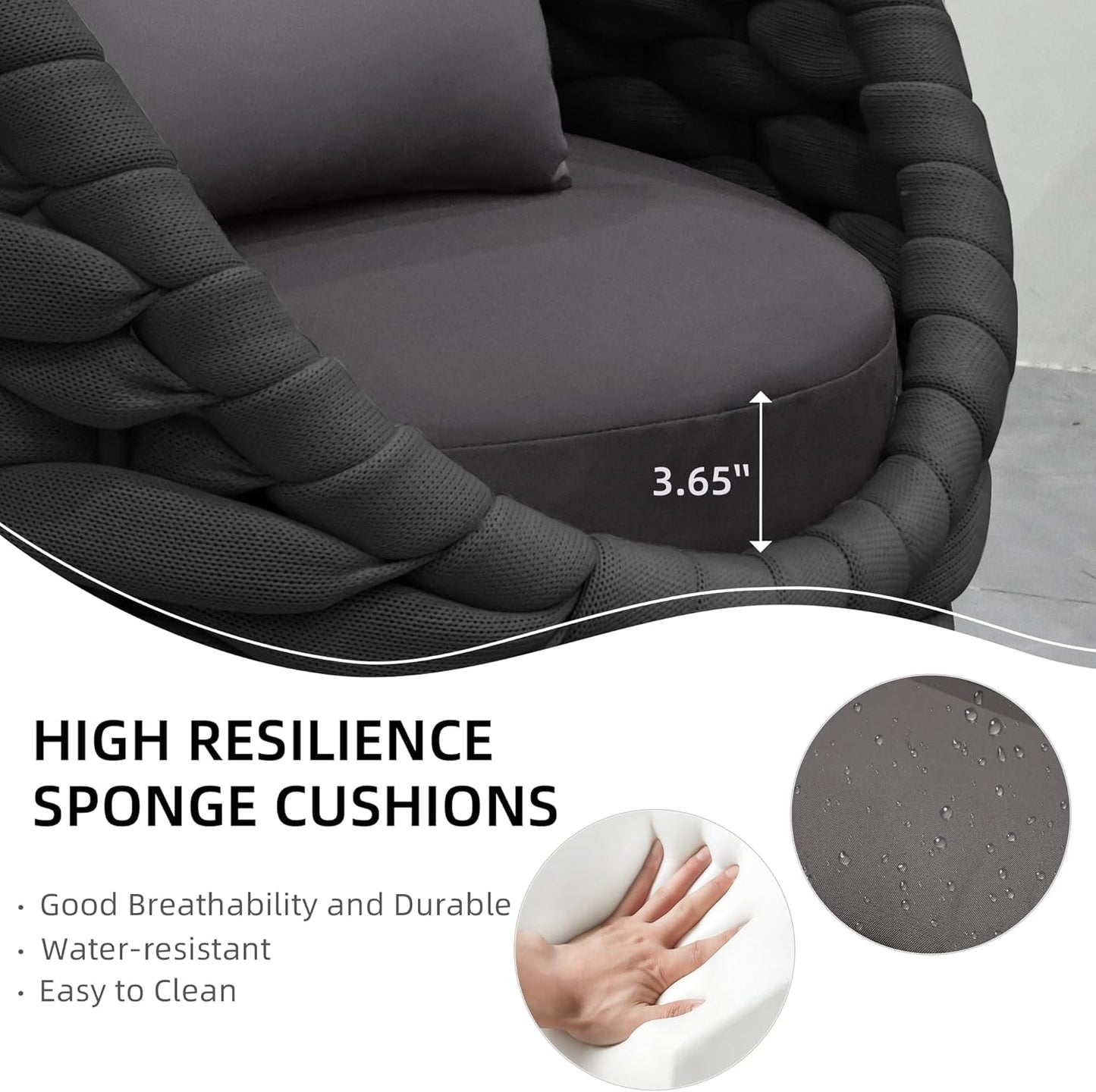 TWT Outdoor Patio Furniture Set, 5 Pieces Aluminum Sectional Sofa, Metal Patio Conversation Set with Threeseat & Armchair, Cushion and Coffee Table, Dark Grey