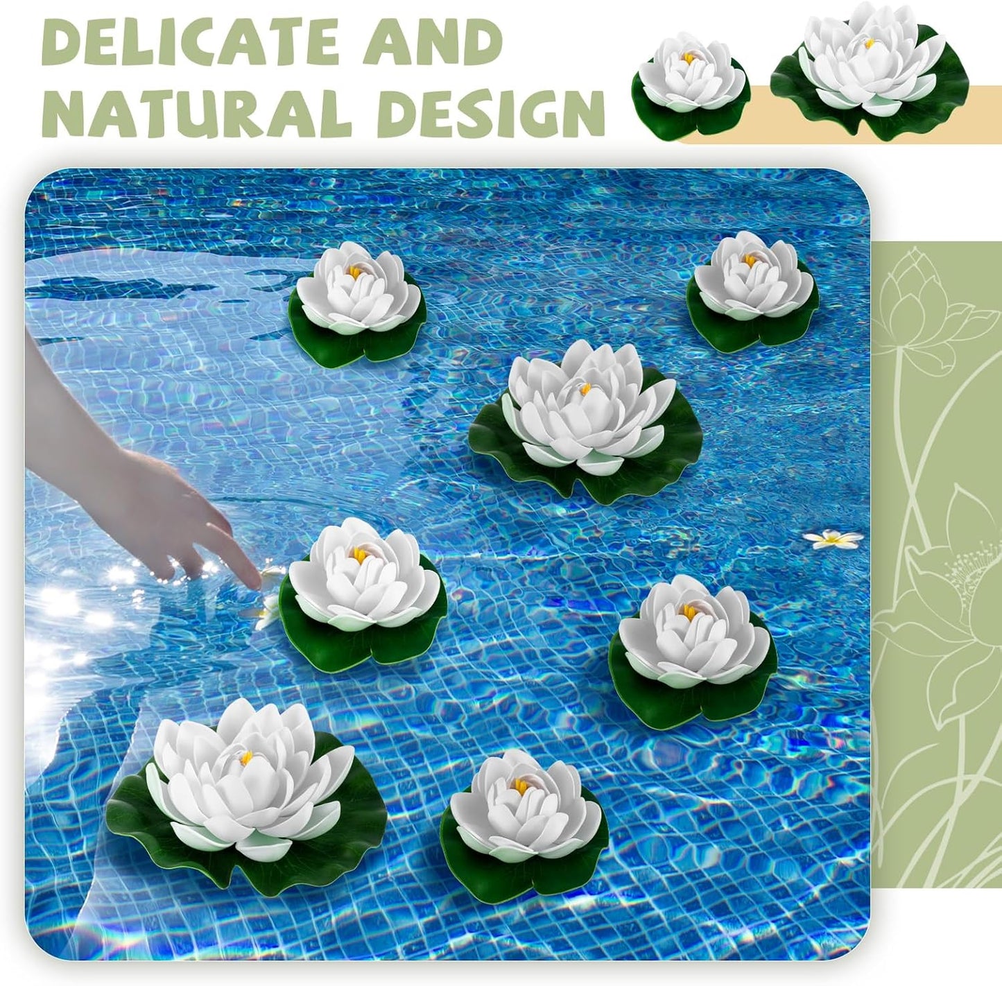 Yunlly 24 Pcs Floating Foam Lotus Flower with Water Lily Pads Artificial Floating Pool Flowers Lifelike Pond Accessories Floating Pool Decorations for Home, Garden Aquarium Party Wedding Decor, White