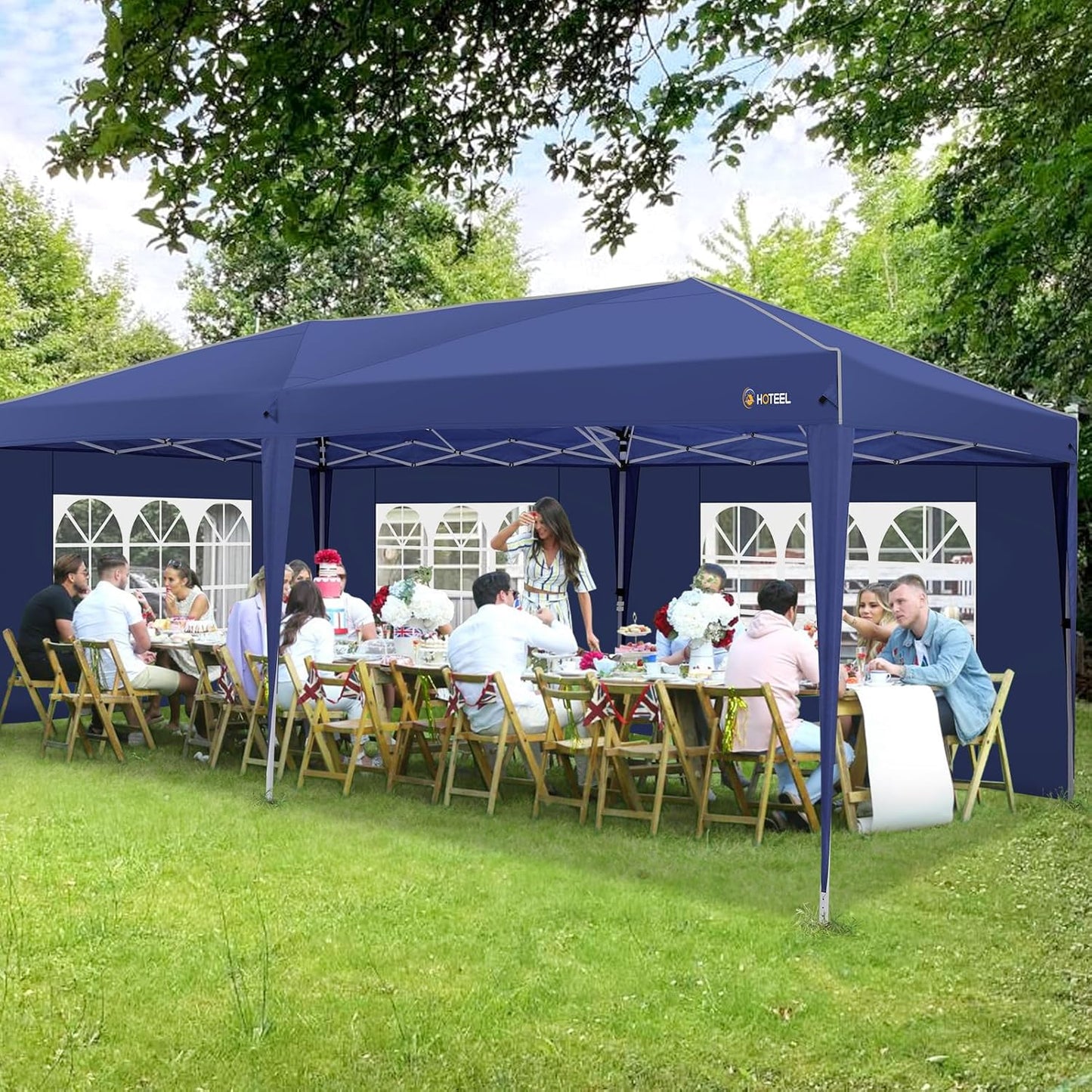 HOTEEL 10x20 Pop up Canopy with Sidewalls, One Push Outdoor Tents for Parties Waterproof Canopy Tent with Center Lock, Reinforce Rod,Easy Setup Event Tent with Sandbag for Backyard,Camping,Market,Navy