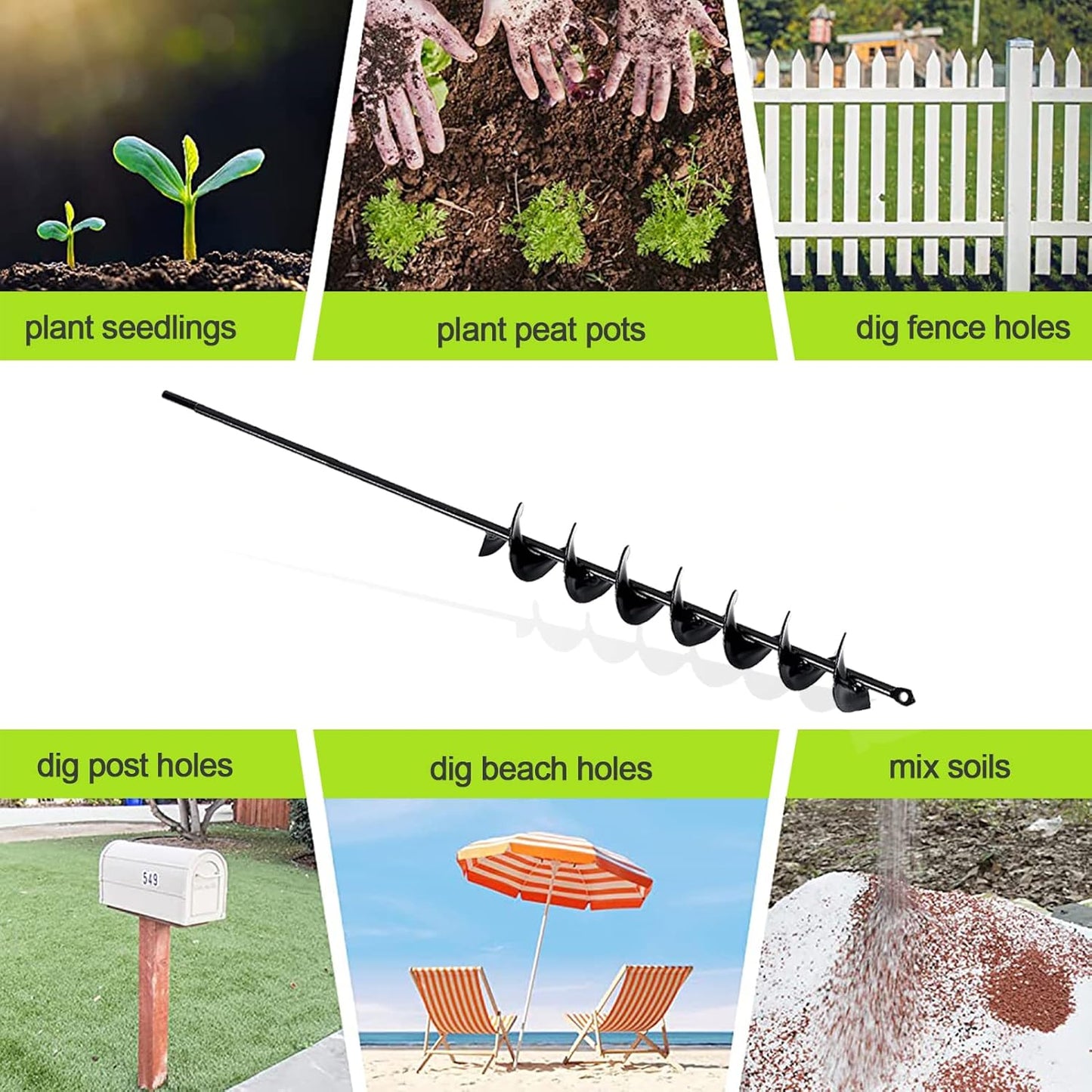 TCBWFY 2x32 Inch Auger Drill Bit for Planting - Long Handle Easy Planter Garden Auger - Bulb & Bedding Plant Augers - Post Hole Digger for 3/8”Hex Drive