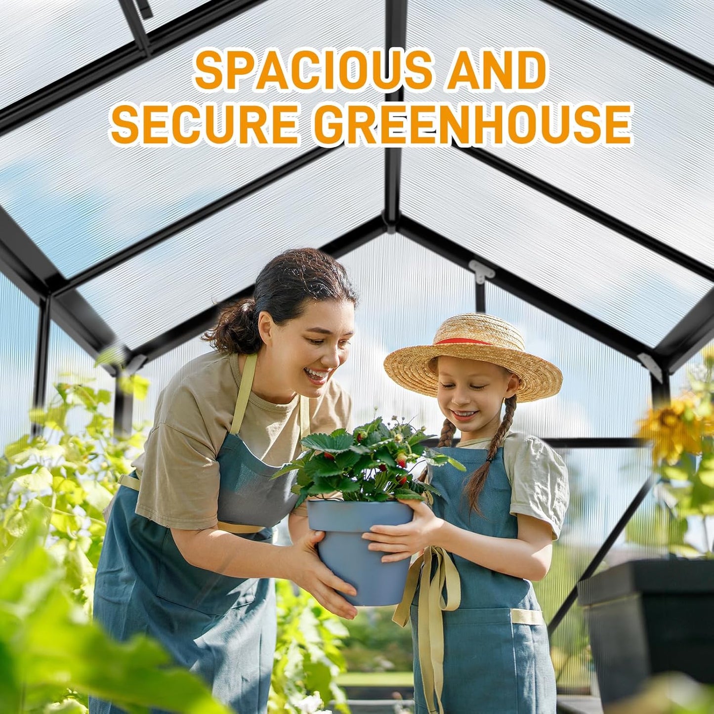 Greenhouse for Outdoors, 6x10 FT Heavy Duty Polycarbonate Greenhouse with 5 Roof Vents, Aluminum Large Walk-in Greenhouse for Outside Garden Backyard, Easy Setup, Black