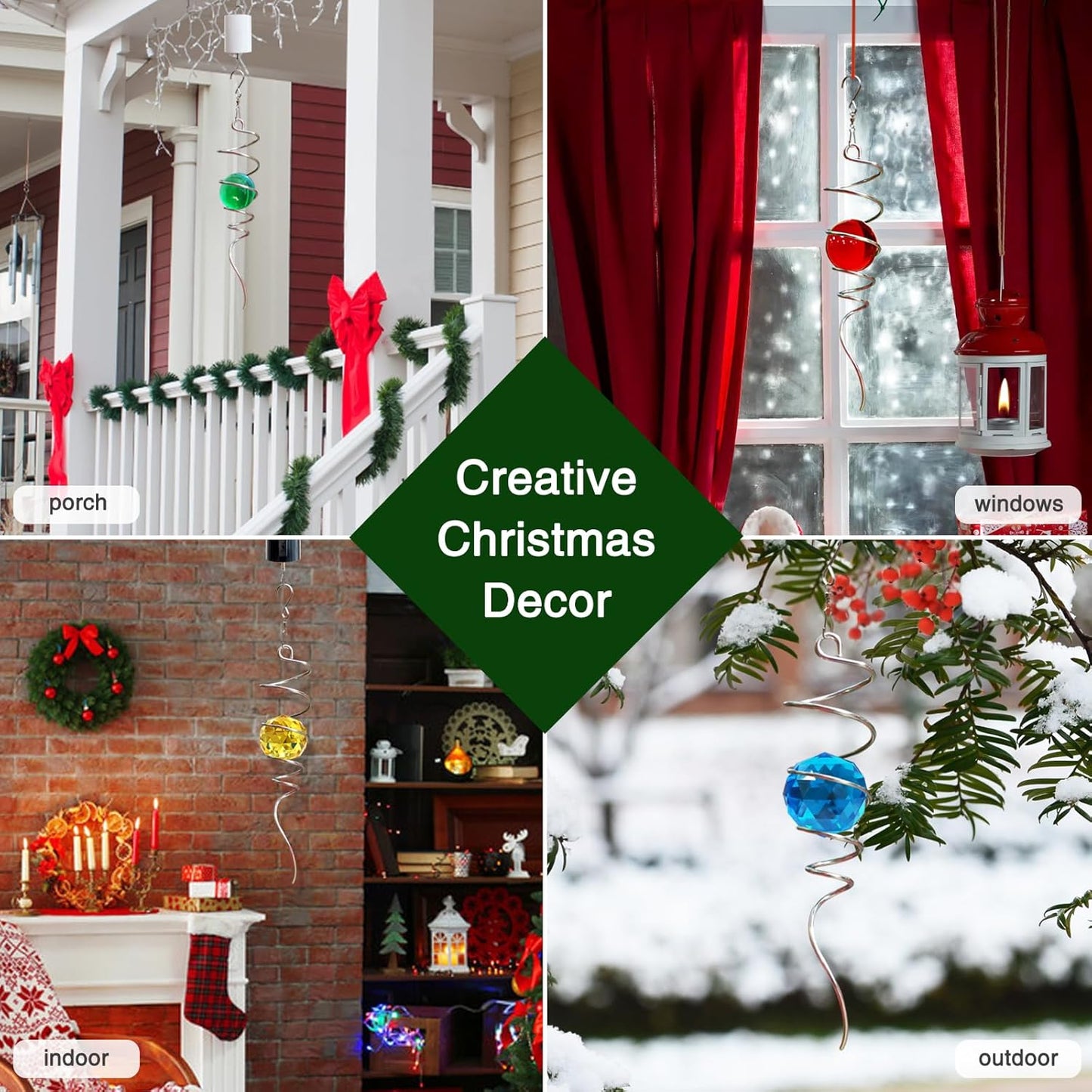 Gazing Ball Spiral Tail, Wind Spinner Stabilizer with Multi Color Sphere & Swivel Hook, Sun Catcher 11" Tail and 2" Stainless Steel Orb, Indoor Outdoor Garden Decor, Creative Gifts 13 inch