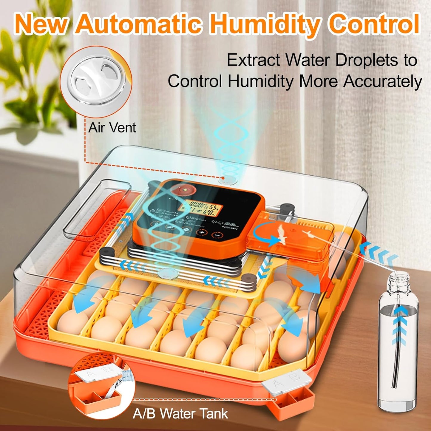 48 Egg Incubators for Hatching Eggs, Smart Egg Incubator with Automatic Egg Turning, Temperature and Humidity Control, Egg Candler, External Water Bottle Refill & Air Vent, 360° Clear View