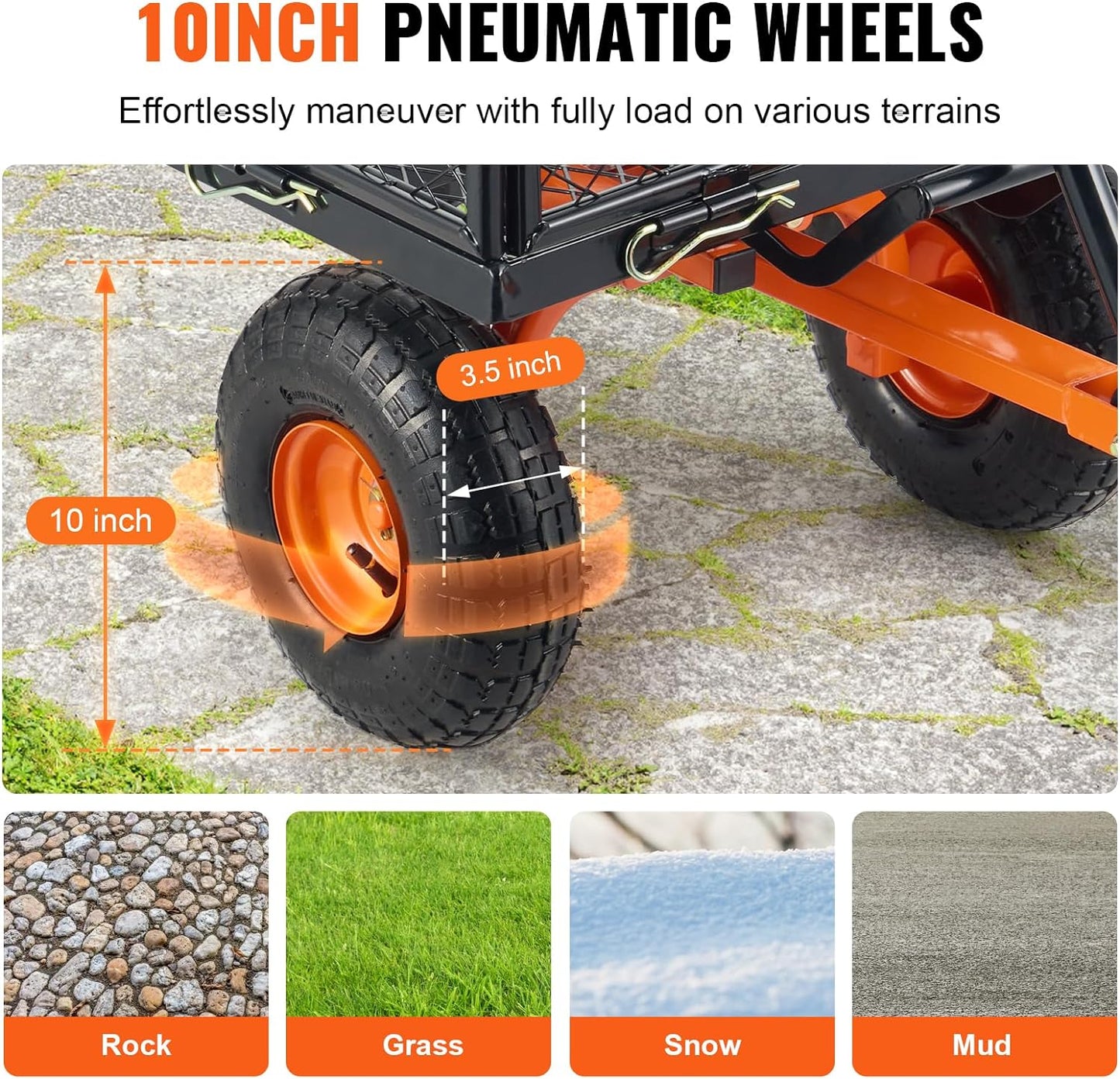 VEVOR 880lbs Steel Garden Dump Cart Utility Wagon, Heavy Duty Yard Dump Wagon Cart with Removable Sides, Pullable Handle, Utility Liner, 10in All Terrain Wheels