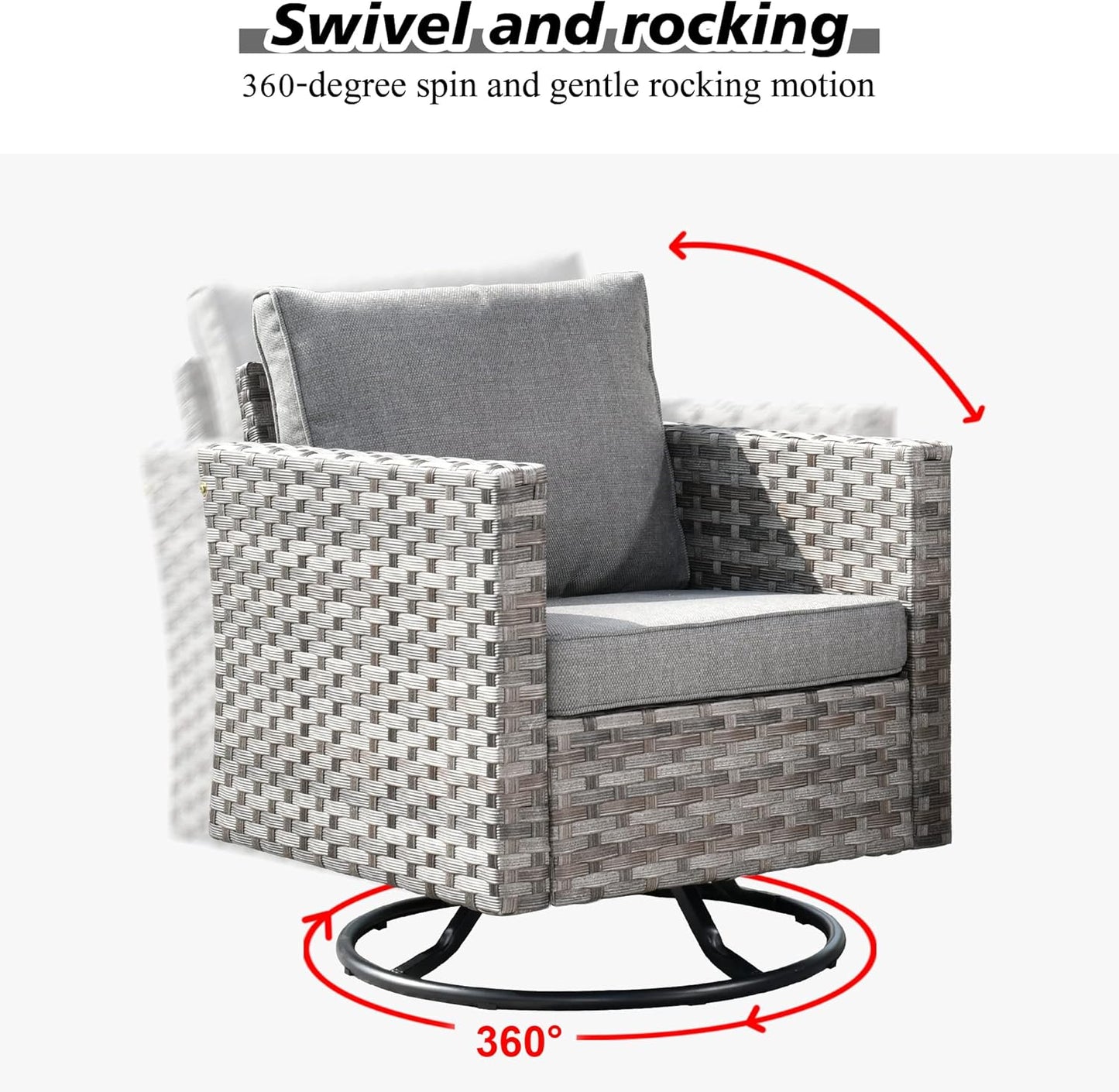 HOOOWOOO 10 Piece Modular Patio Outdoor Sectional Furniture Set with Gas Propane Fire Pit Table,Wicker Conversation Sofa Set with Swivel Chairs,Outside Couch Set(Dark Grey)