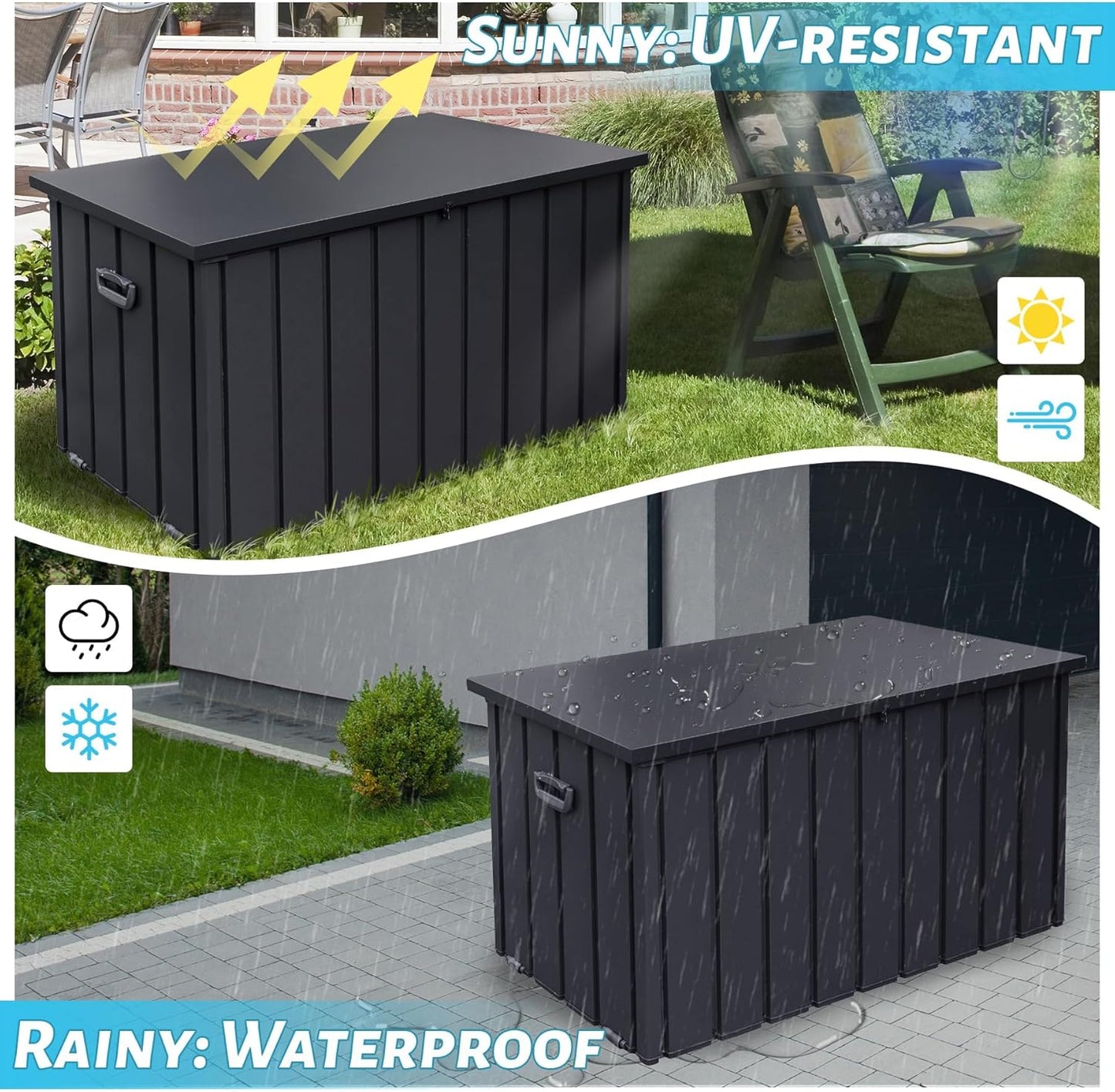 Metal Deck Box, 200 Gallon Outdoor Storage Box Waterproof, Large Patio Furniture Storage Cabinet, Lockable Storage Chest for Porch, Pillows, Cushions, Pool, Tools, Backyard -Grey