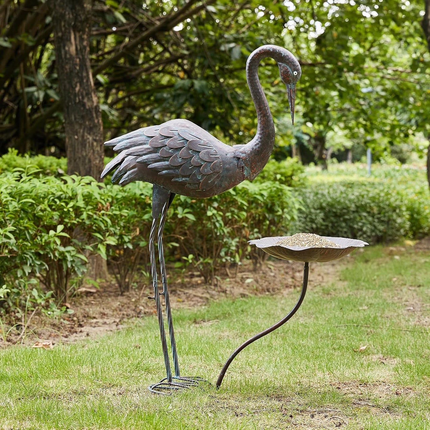 36’’H Crane Bird Bath, Metal Bird Baths for Outdoor, Birdbath for Outside Bird Feeder, Heron Garden Statues Decor