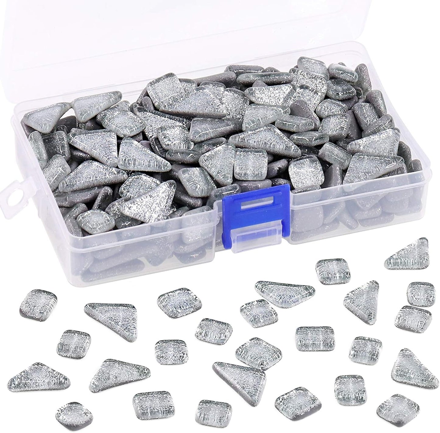 Swpeet 1 Pound Sliver Shine Crystal Series Mosaic Tiles Assortment Kit, Square and Triangle Genuine Mosaic Tiles Glitter Crystal Mosaic Perfect for Home Decoration Crafts Supply