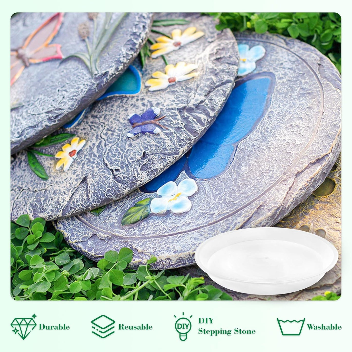 U0U 3 Size Round Stepping Stone Mold,10" 11.4" 12.6" Cement Molds for Concrete,White Plastic Concrete Molds for Casting Garden Pathmate Pavement Precast and Forms Walkway