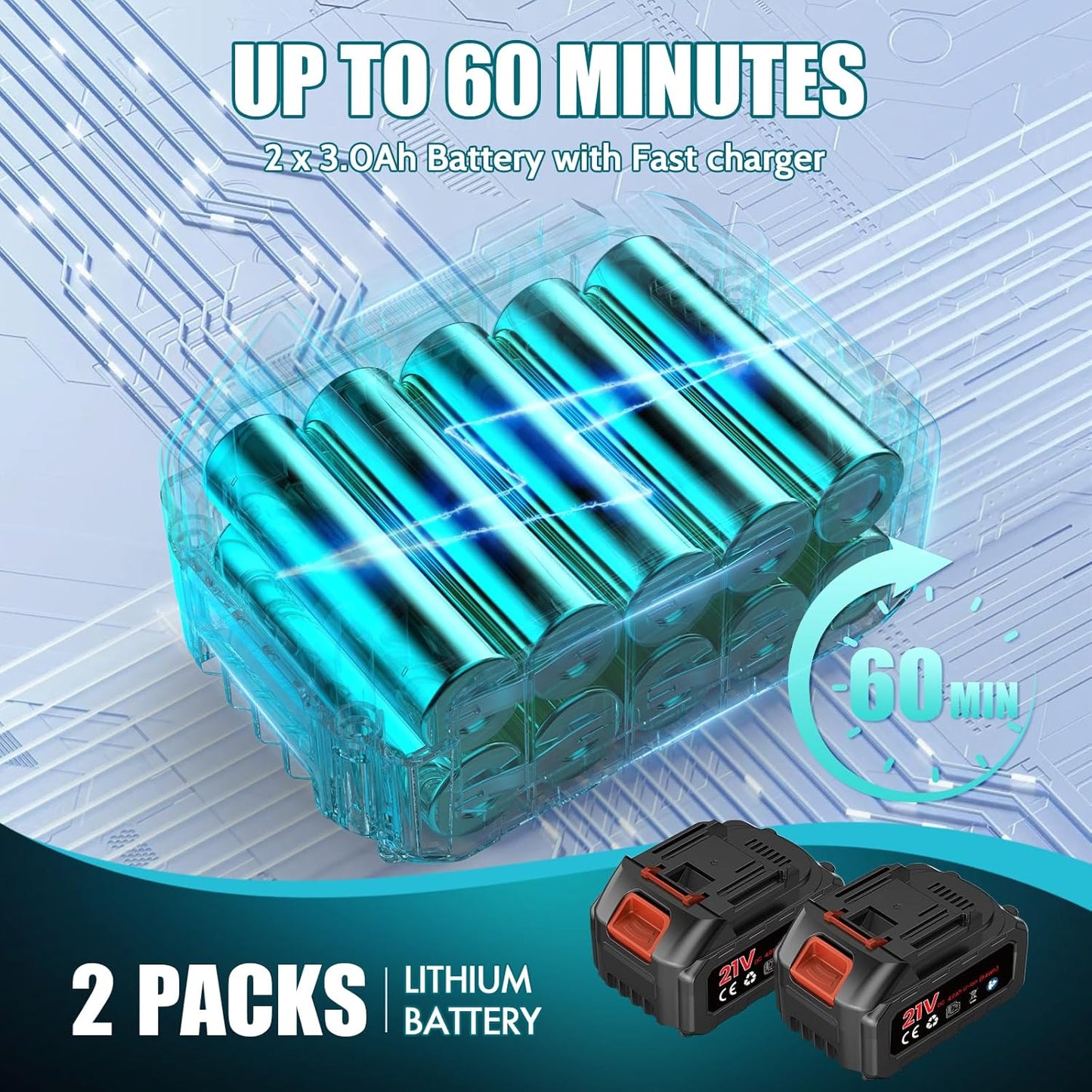 12-Inch 21V Cordless String Trimmer, Electric Weed Wacker, 2 in 1 Trimmer & Edger with Fast Charger, 2 X 3.0Ah Battery Powered Grass Mover, Portable Weed Eater for Lawn Yard Garden