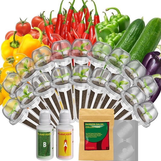 inbloom 18-Pod Salsa Seed Pod Kit for AeroGarden, Ahopegarden, Gardencube Hydroponic Garden with Cucumber, Red Chili Pepper, Green&Yellow Bell Pepper, Purple Pepper, Cherry Tomato – Mothers Day Gift