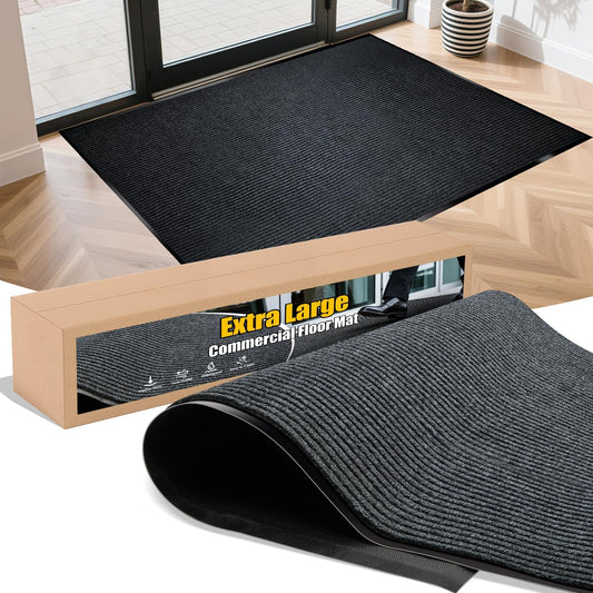 Extra Large Indoor/Outdoor Entrance Mat - 4 x 10 Feet, Rubber Border Door Mat Heavy Duty, Waterproof, Low-Profile, Easy to Clean, Rubber Entry Mat,Commercial Floor Mat, Charcoal Grey