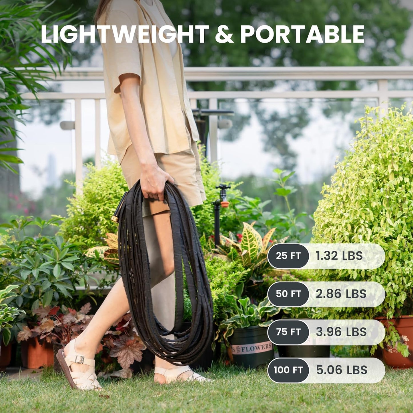 Giraffe Tools Garden Hose 50FT Lightweight Lay Flat Water Hose Kink Free Flexible Hose with 9 Spray Function Nozzle（Black）