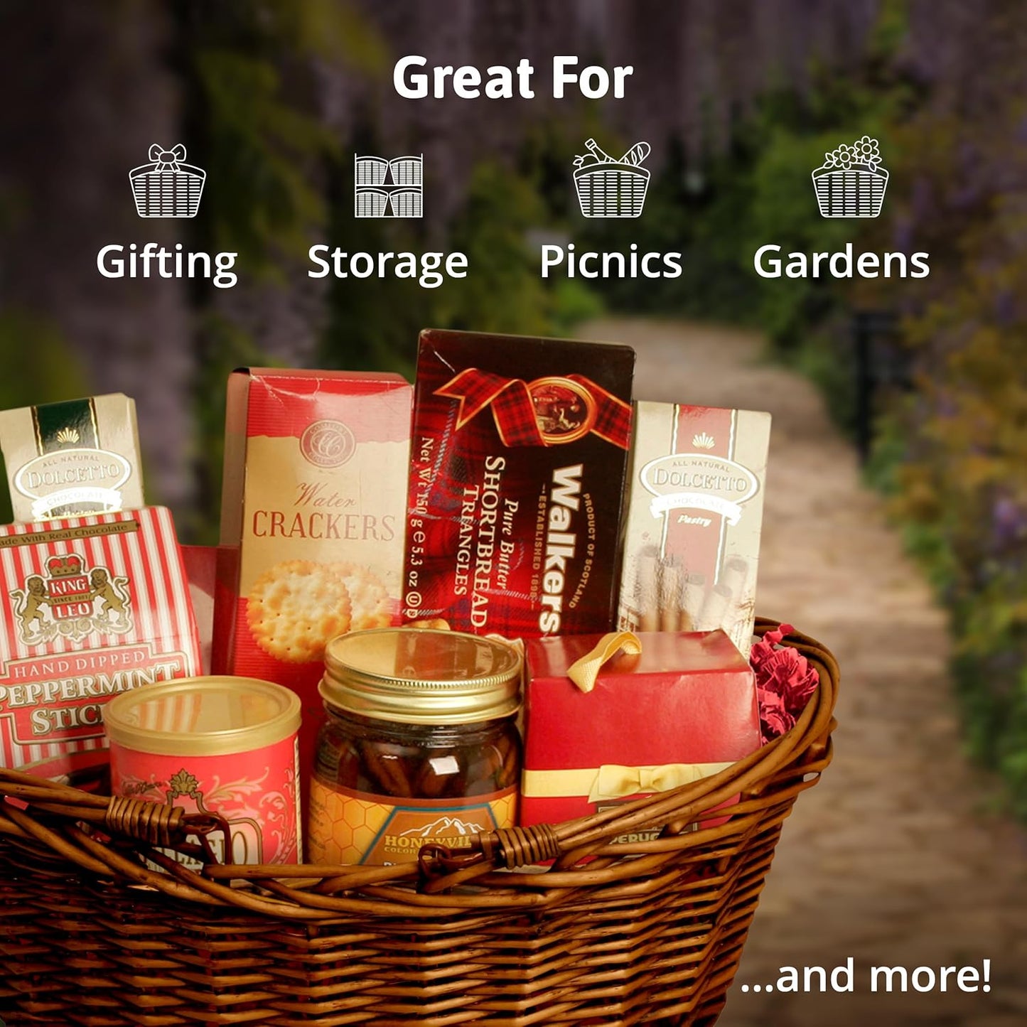 Wald Imports - Large Dark Brown Hand Woven Wicker Basket for Storage with Handles - Woven Basket - Wicker Baskets for Picnics, Easter, Organizing, and More (20 x 7.5 inches)