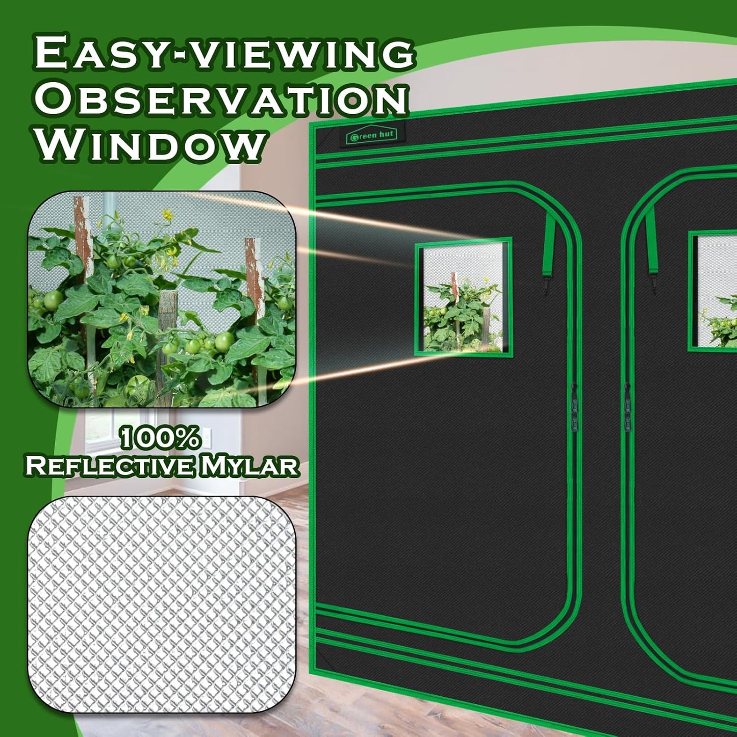 Grow Tent 96"x48"x78" 600D Mylar Hydroponic Indoor Grow Tent with Observation Window, Removable Floor Tray and Tool Bag for Indoor Plant Growing 8x4