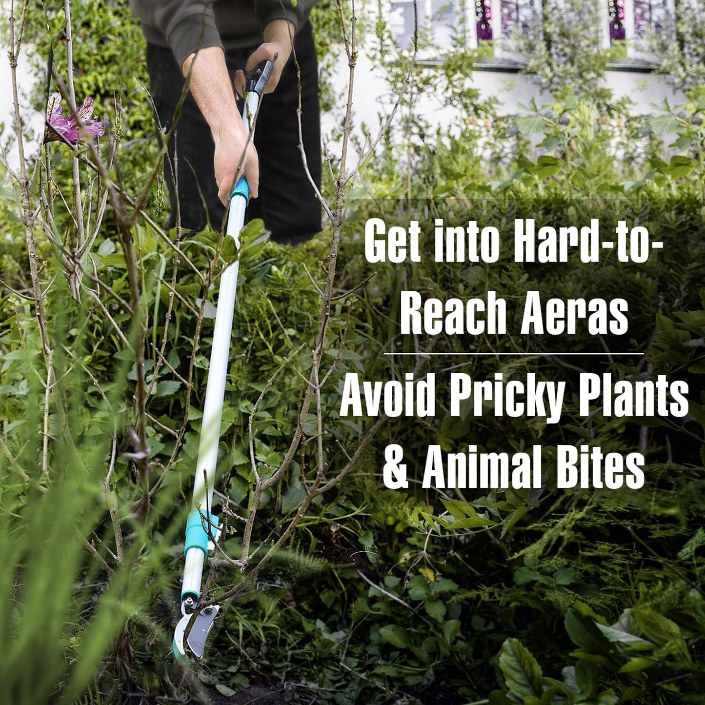 JARDINEER Lightweight Tree Pruner Extendable, 6-10ft Tree Trimmers Long Handle Pruner, Ergonomic Grip Long Reach Pole Pruning Shear and Stable Fruit Picker Pole