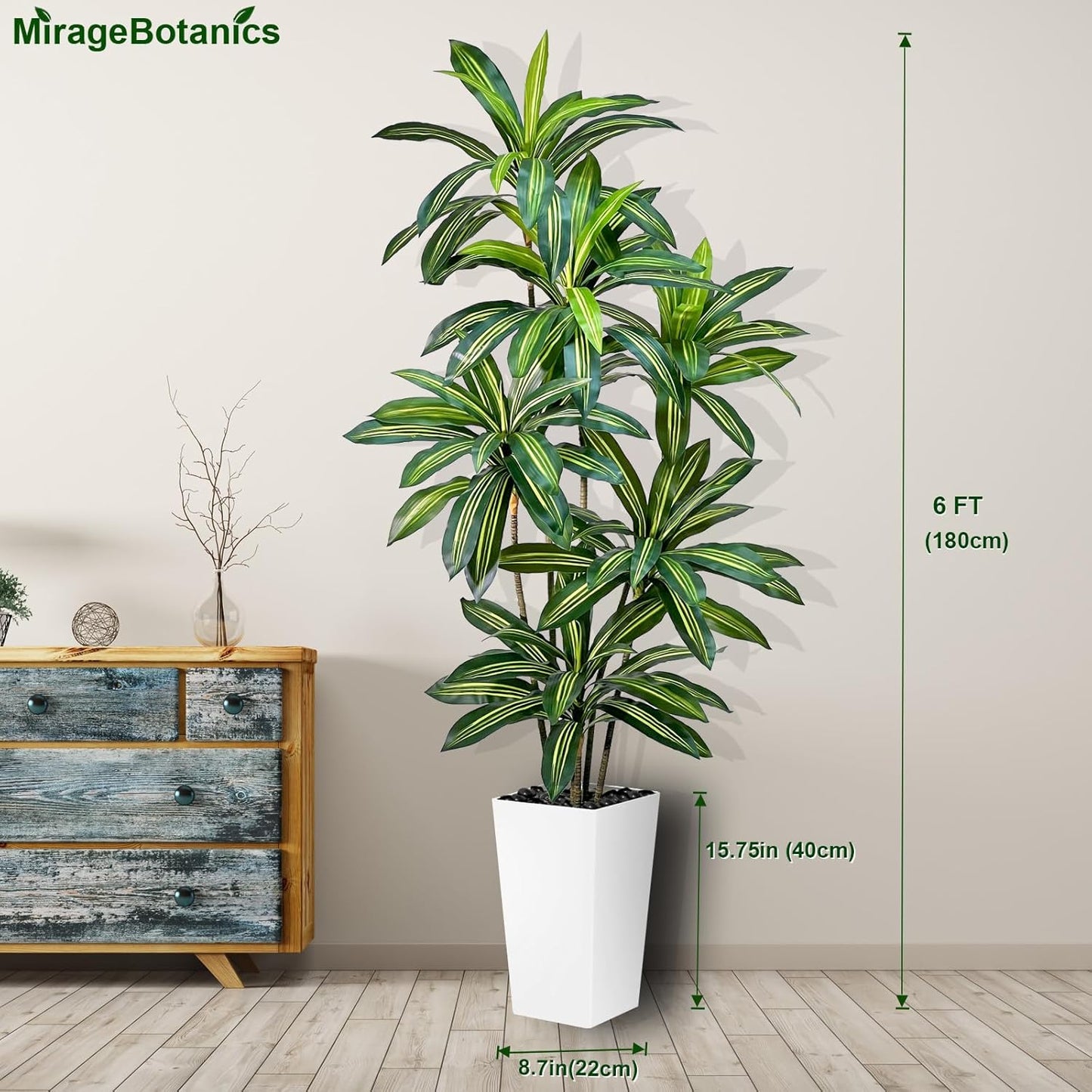 Artificial Dracaena Tree 6FT Tall Fake Plant with White Pot - Realistic Faux Dragon Tree with Tall Planter - Indoor Floor Plant for Home, Office,Mall, Living Room, Bedroom Decor (White - Planter, 6ft)
