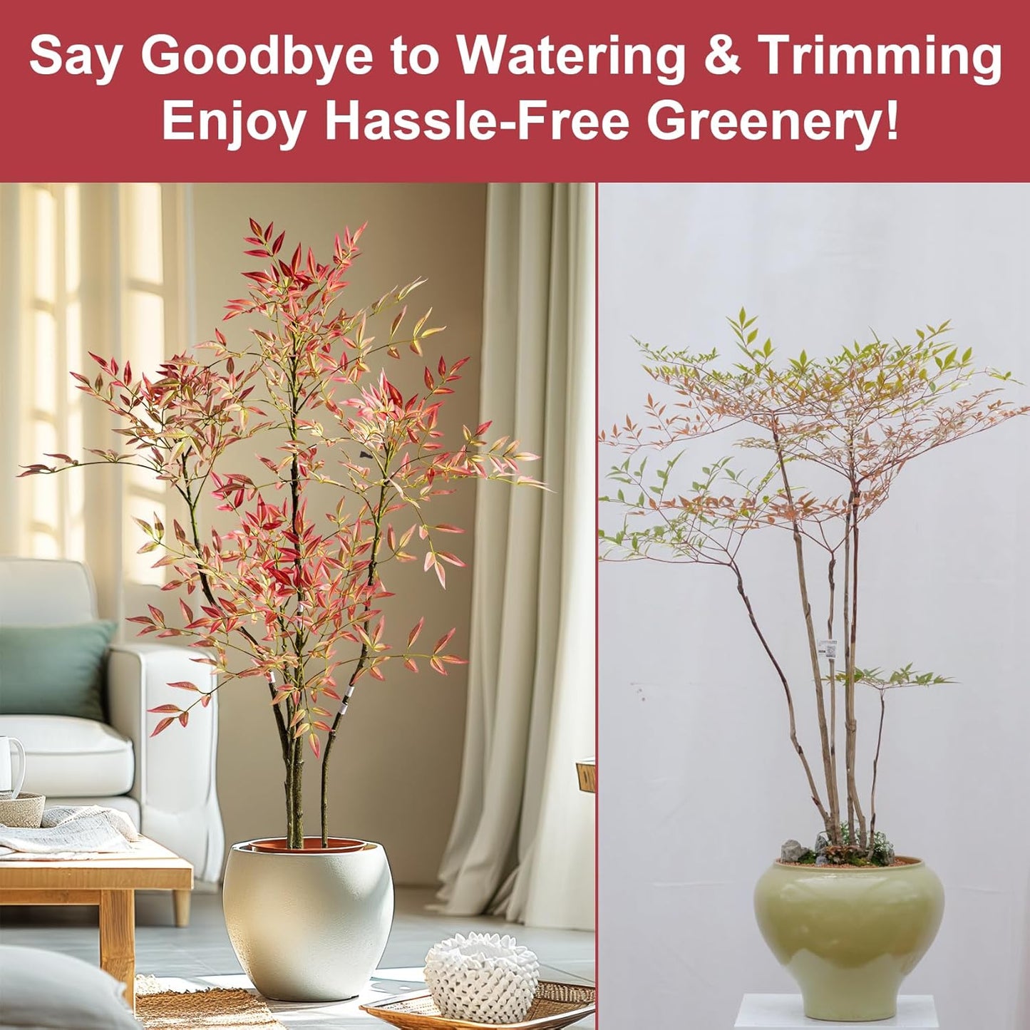 4.6ft Faux Bamboo Tree Artificial Nandina Tree Artificial Indoor Plants Realistic Fake Potted Tree with 800+ Leaves, Cement Planter - Home Office Decor Perfect for Housewarming Gift No Planter