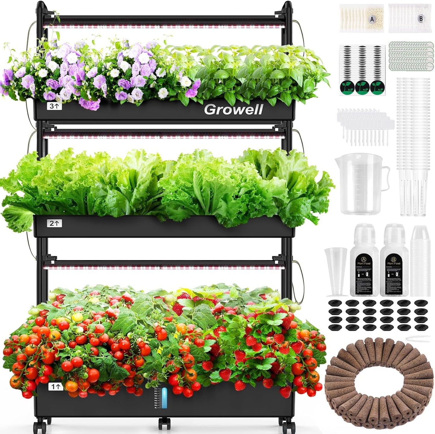 Growell Hydroponics Growing System Kit, 90 Pods Vertical Indoor Garden with LED Grow Light, Auto Circulating Water System & WiFi Smart Plug, Indoor Gardening System for Vegetable Fruit Herb