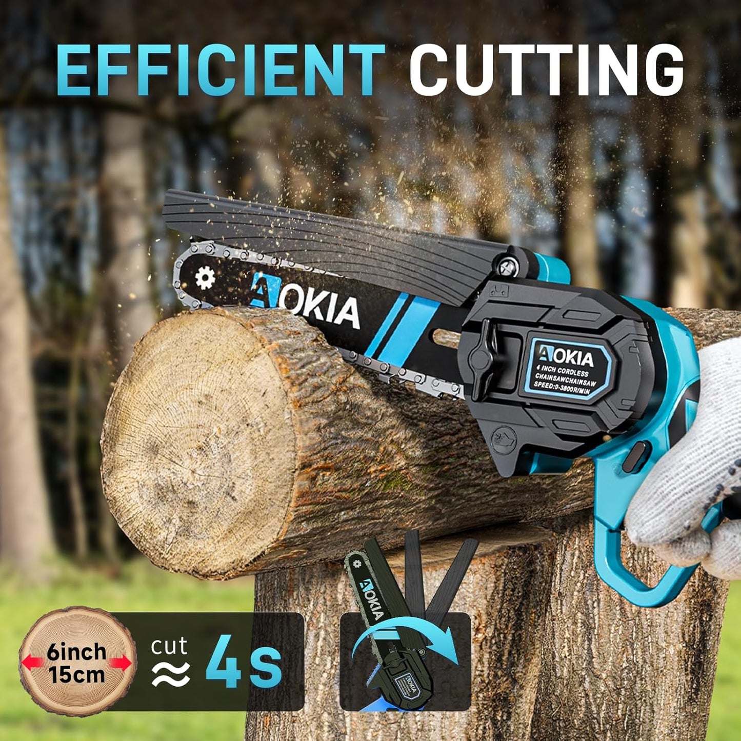 Cordless Mini Chainsaw 21V,6In Electric Chainsaw,Handheld & Portable Power Chain Saw for Tree Trimming Pruning Garden & Yard Work,2 Battery Chain Saw Gifts for Men Women Dad Blue